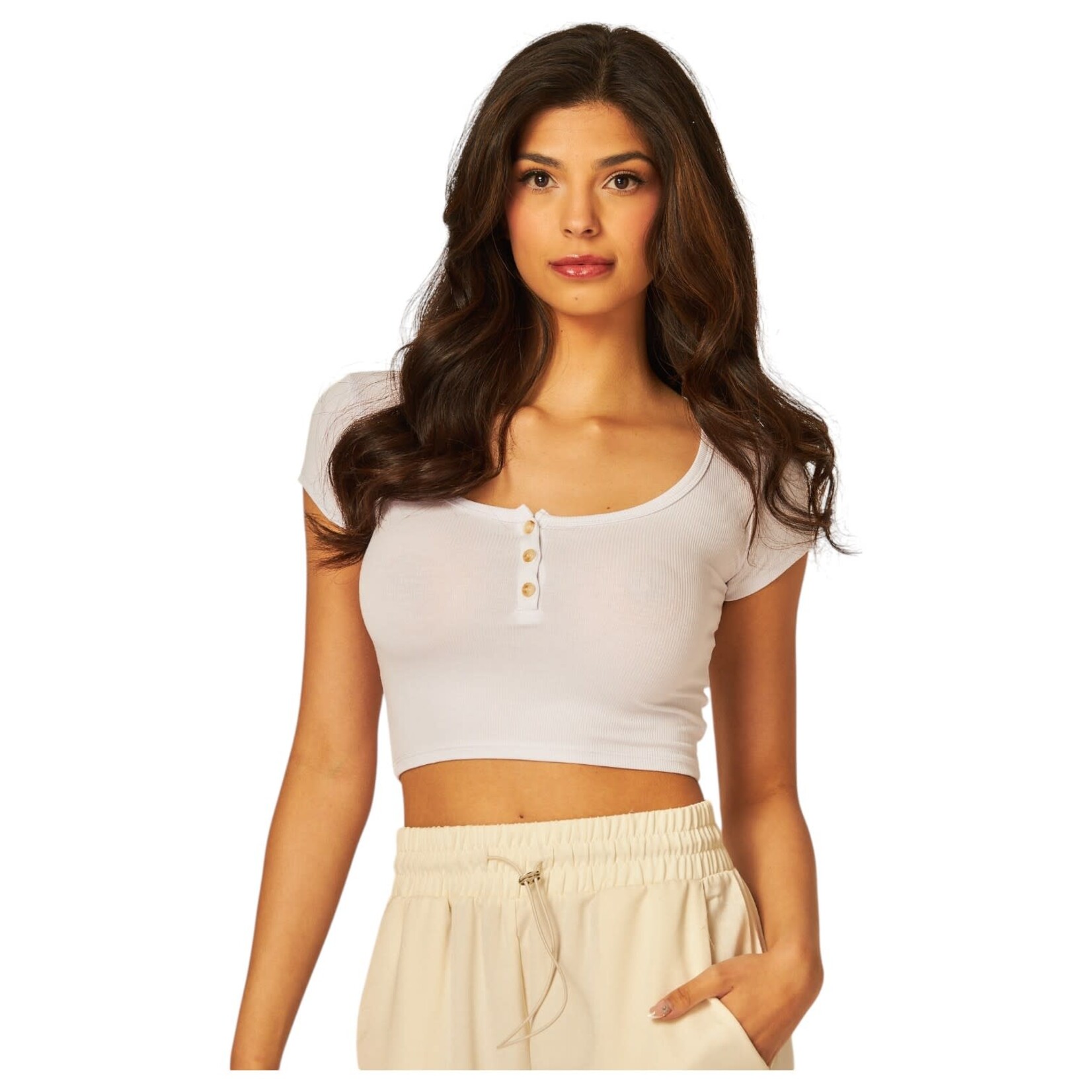 LOVE POEM LOVE POEM RIBBED HENLEY CROP TOP JOLIE-5T