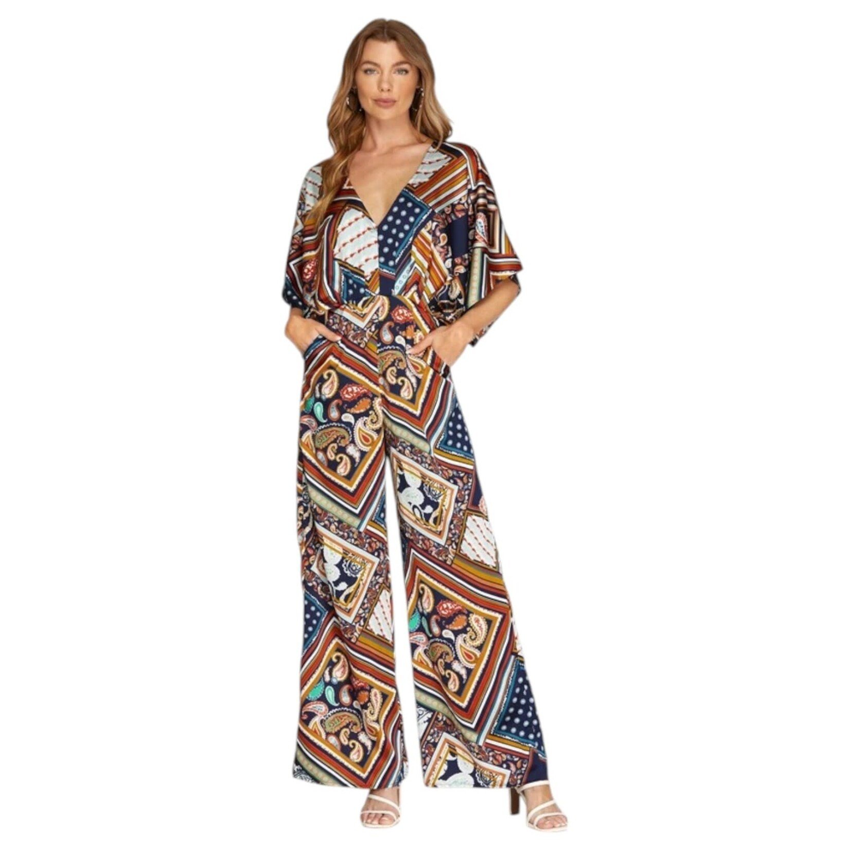SHE & SKY SHE & SKY KIMONO SLEEVE PRINTED JUMPSUIT SY5612