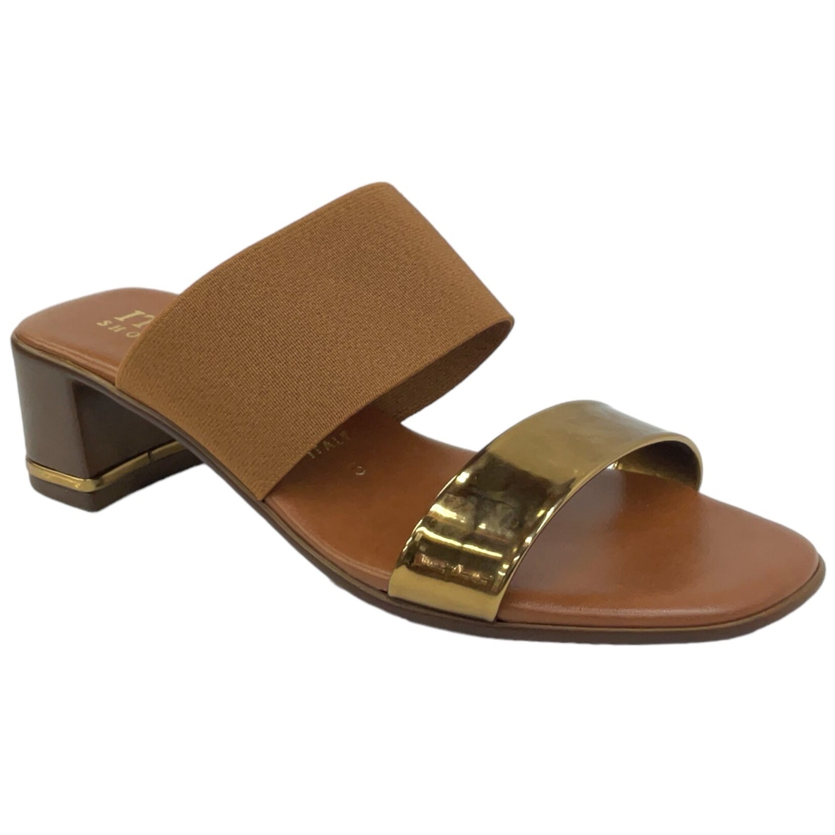 ITALIAN SHOEMAKERS ITALIAN DOUBLE BAND GOLD BLOCK HEEL LINNY