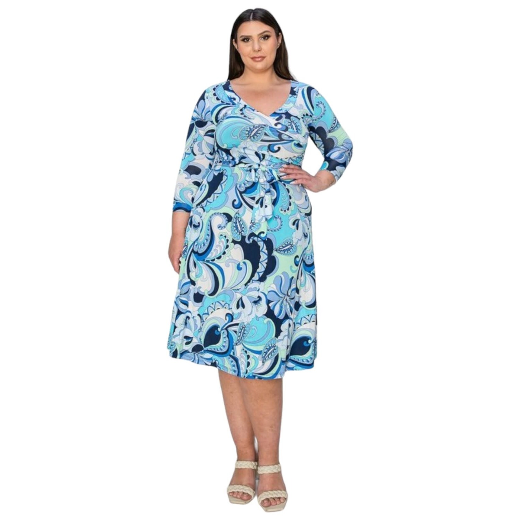 JANETTE FASHION JANETTE PLUS 3/4 SLEEVE MIDI DRESS DJ3876-CLU-P