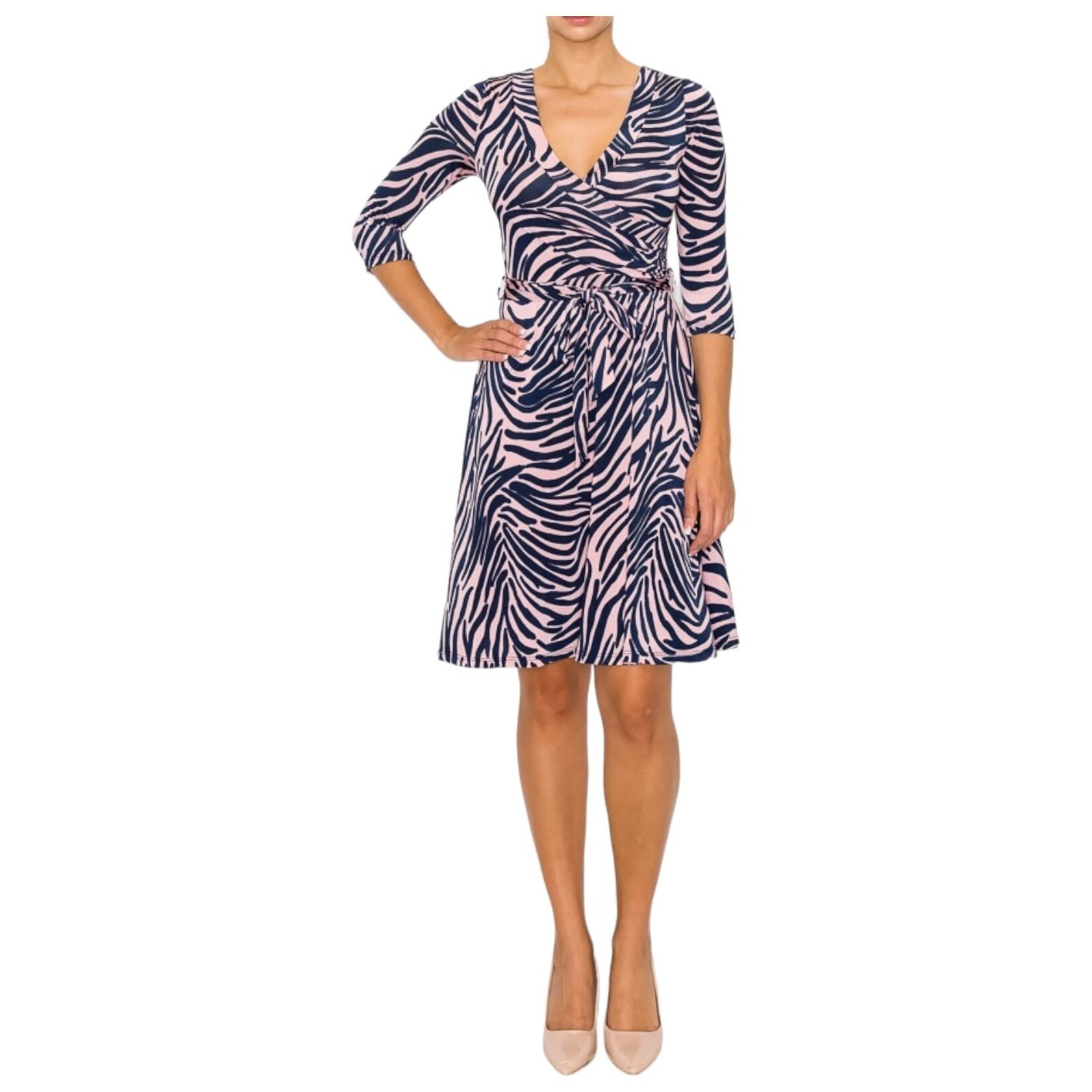 JANETTE FASHION JANETTE 3/4 SLEEVE WRAP MIDI DRESS DJ2876-ZWP