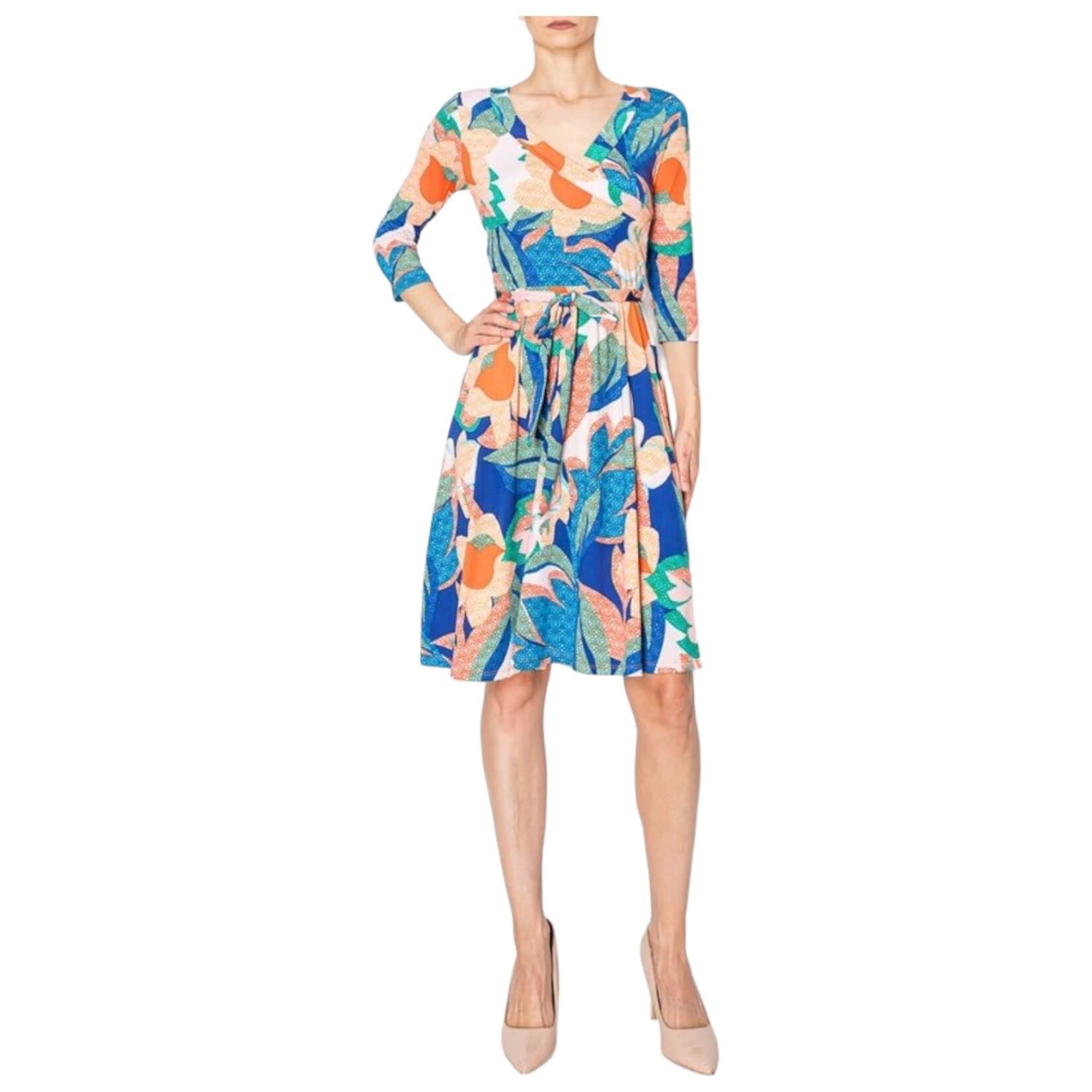 JANETTE FASHION JANETTE 3/4 SLEEVE WRAP MIDI DRESS DJ2876-SMN