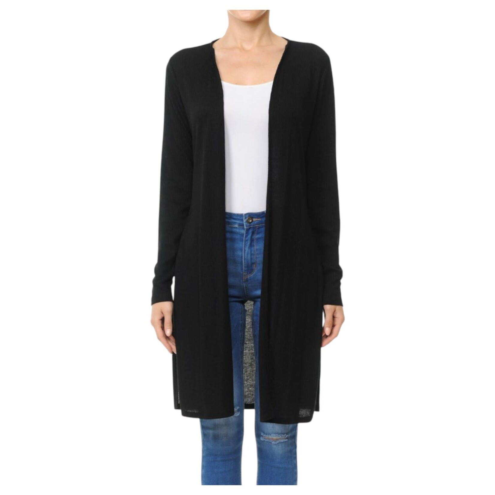 AMBIANCE APPAREL AMBIANCE LONG RIBBED OPEN FRONT CARDIGAN 68384