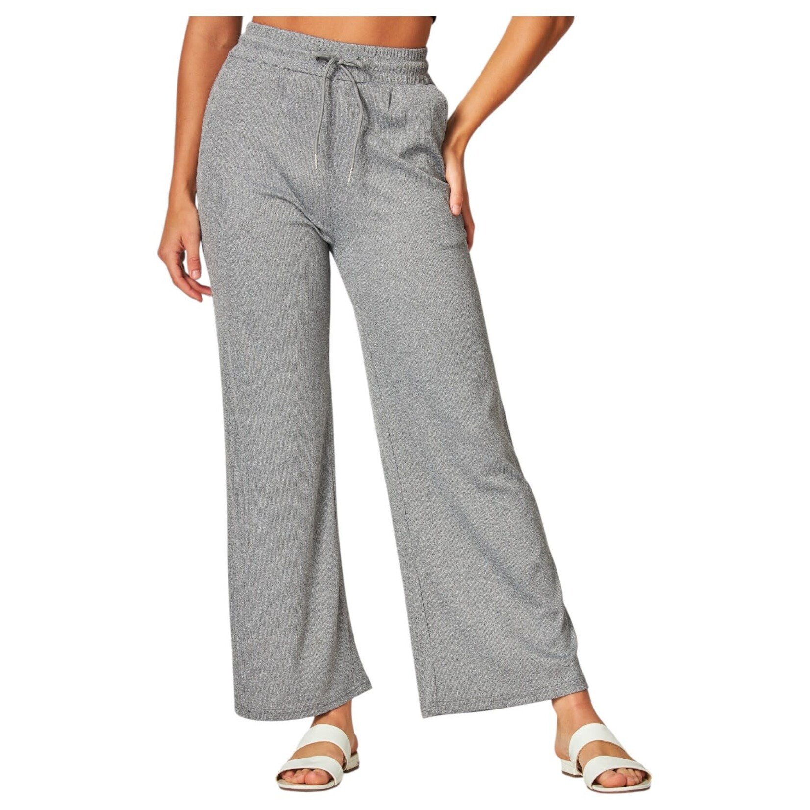 LOVE POEM LOVE POEM STRETCHY RIBBED DRAWSTRING WIDE LEG PANT EVE01