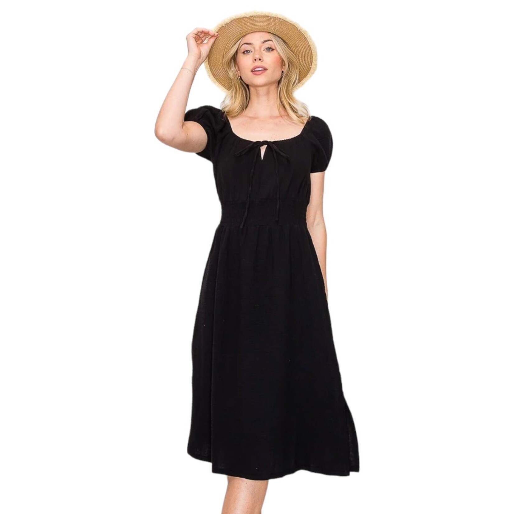 POPULAR 21 POPULAR 21  MIDI DT. BUBBLE FLARE CAP SLEEVE DRESS DY70009-CN