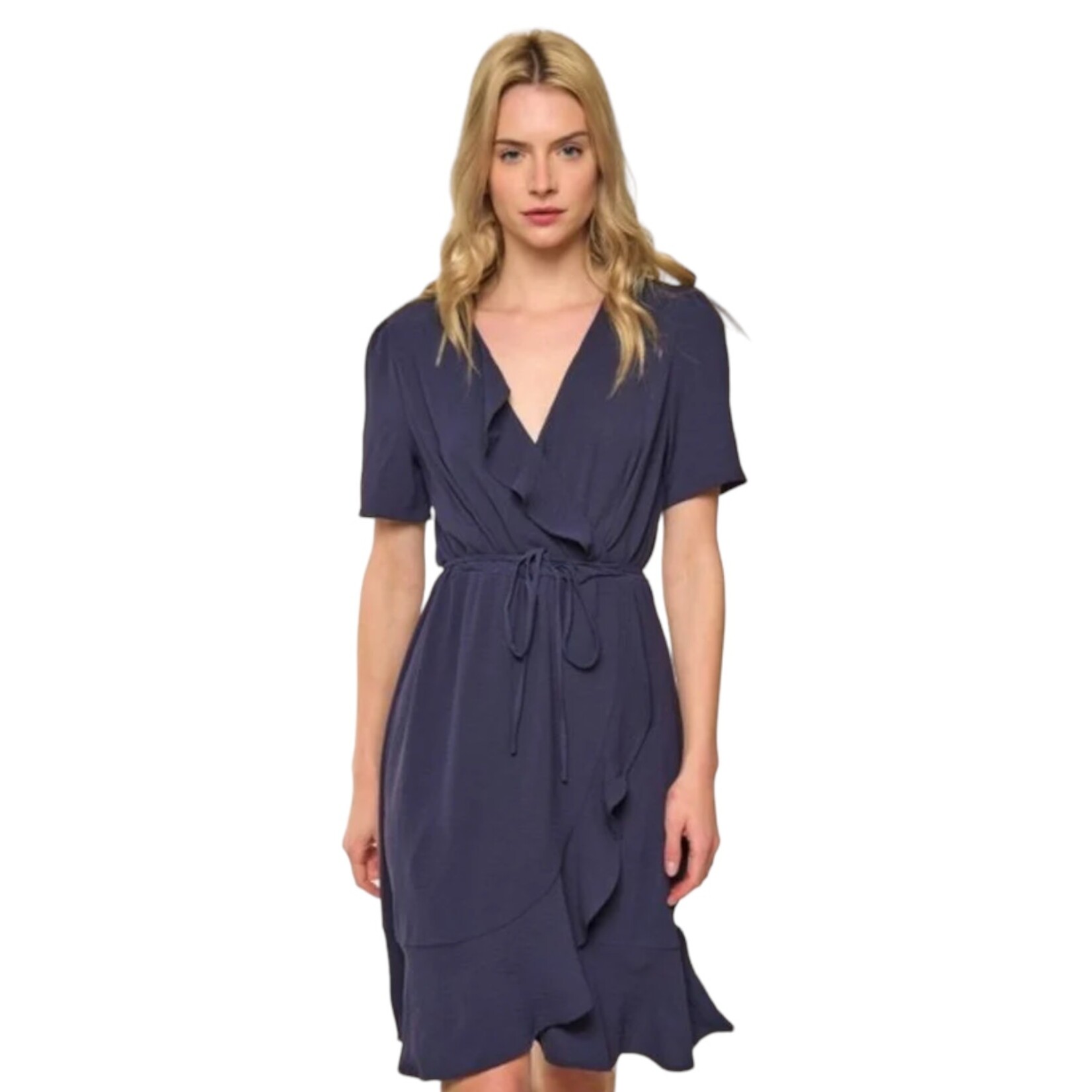 POPULAR 21 POPULAR 21 SHORT SLEEVE WRAP RUFFLE HEM DRESS DY7637-VN