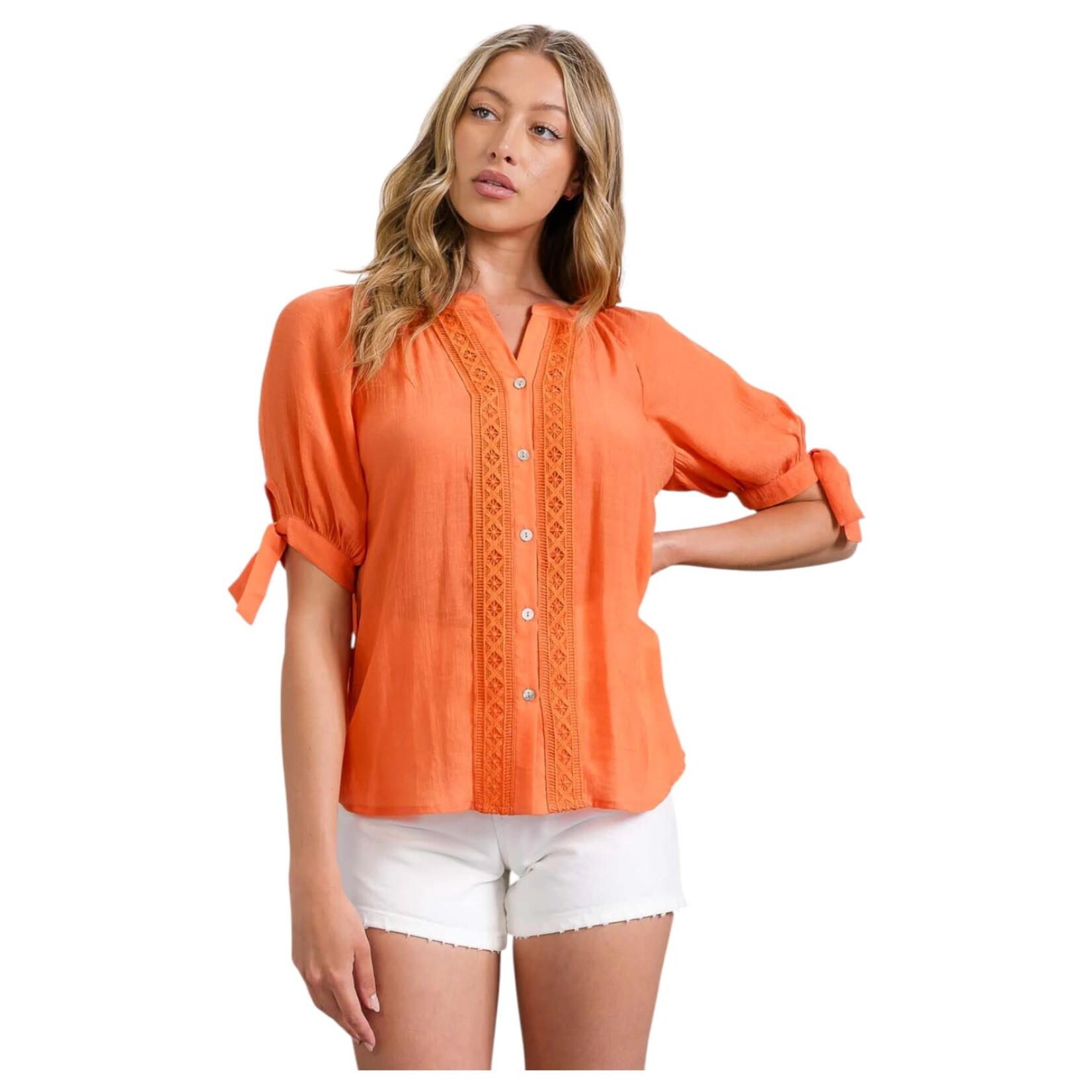 PERSEPTION PERSEPTION CROCHET CENTER SHORT SLEEVE TOP TP-MS-2041