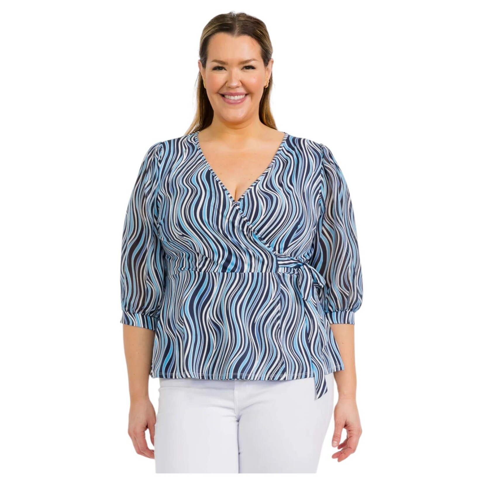 PERSEPTION PERSEPTION PLUS LANTERN SLEEVE WRAP TOP TP-WM-512