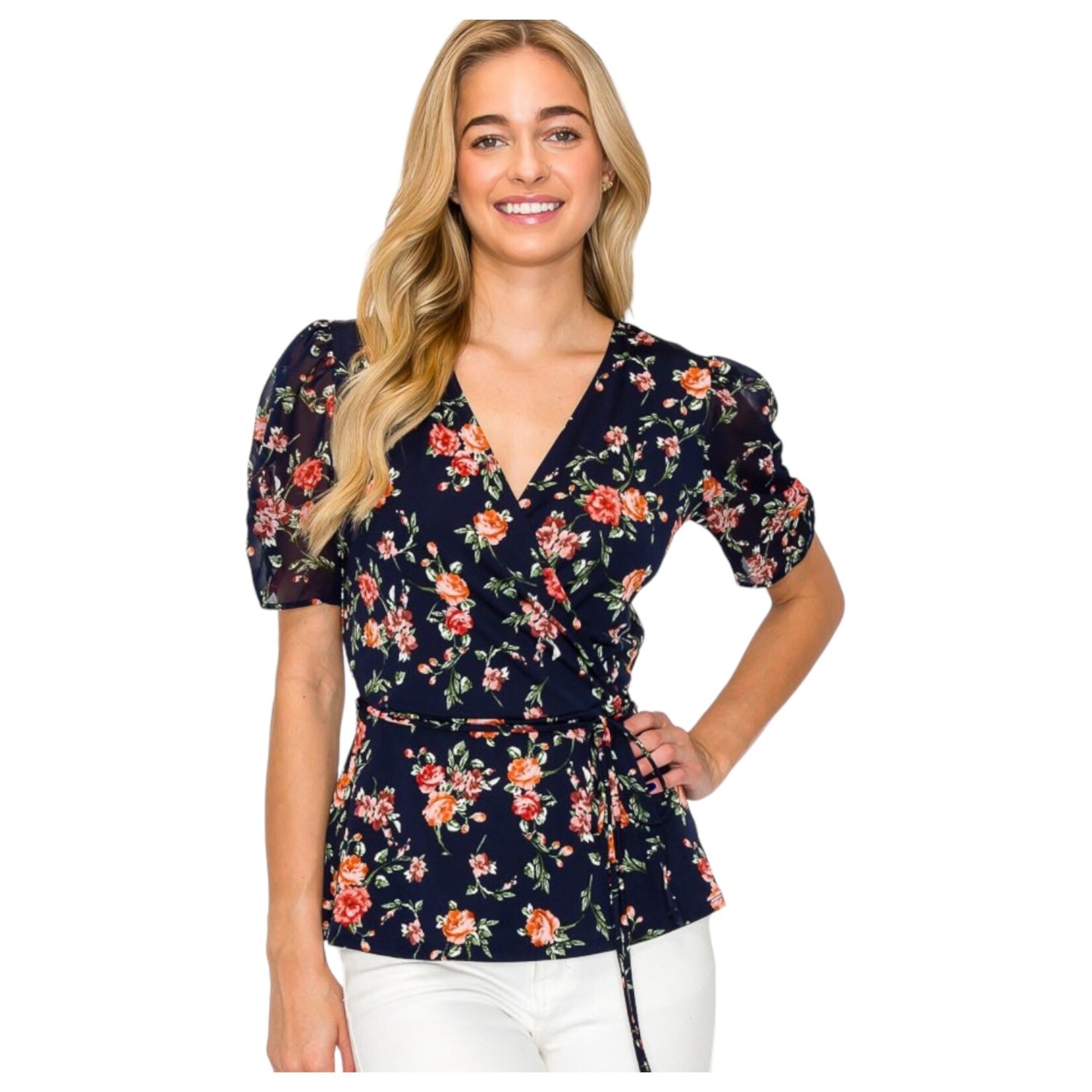 PERSEPTION PERSEPTION TWIST TIE KNOT FRONT SHORT SLEEVE TOP TP-MS-1095