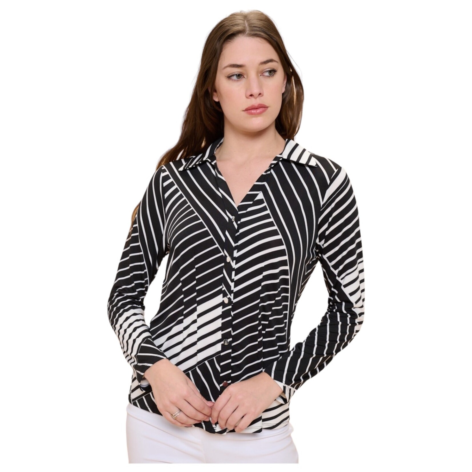 PERSEPTION PERSEPTION PRINCESS SEAM LONG SLEEVE FITTED COLLAR SHIRT TP-MS-210