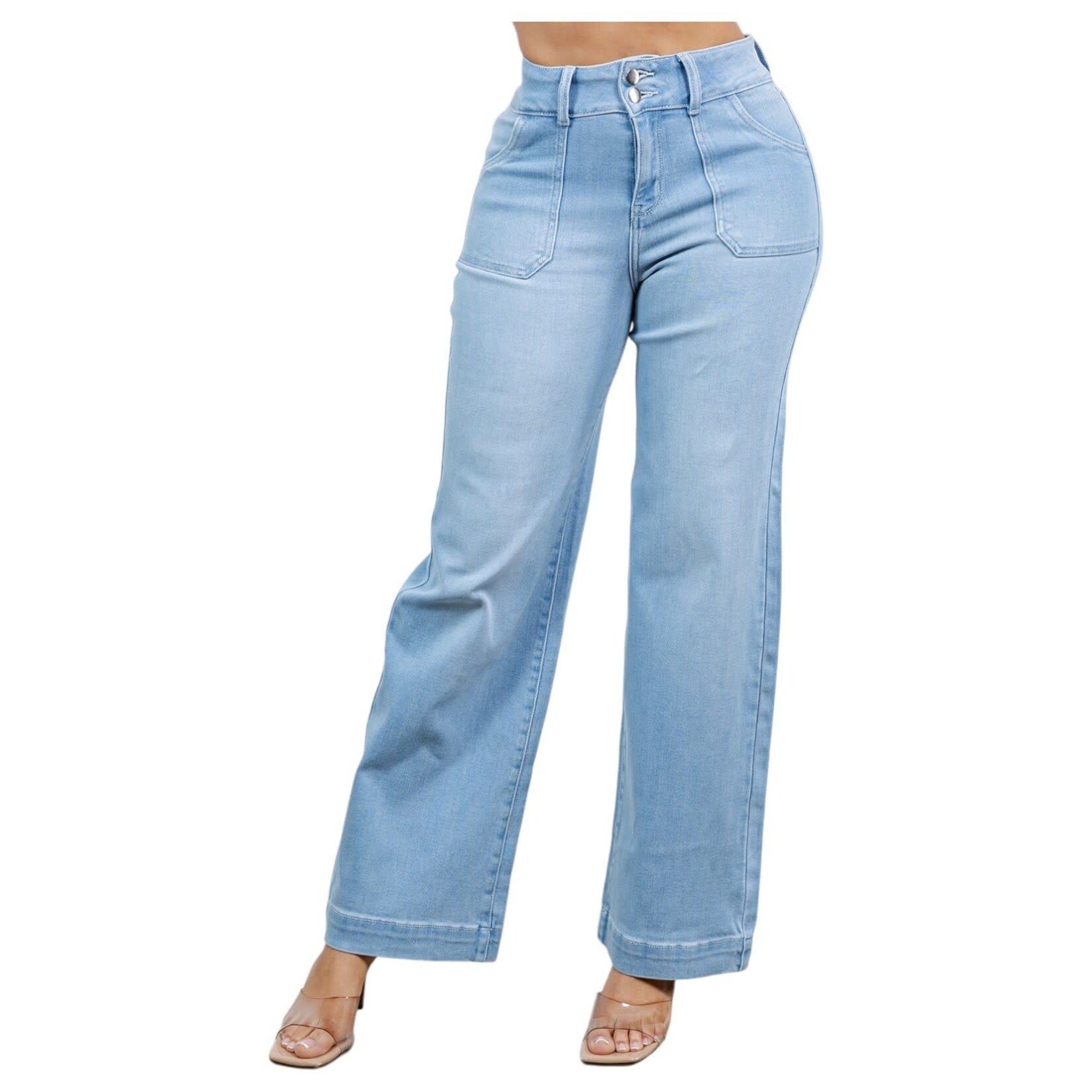 ENCORE JEANS ENCORE PLUS 2 BUTTON HIGH RISE WIDE LEG PATCH POCKET JEAN V2621L