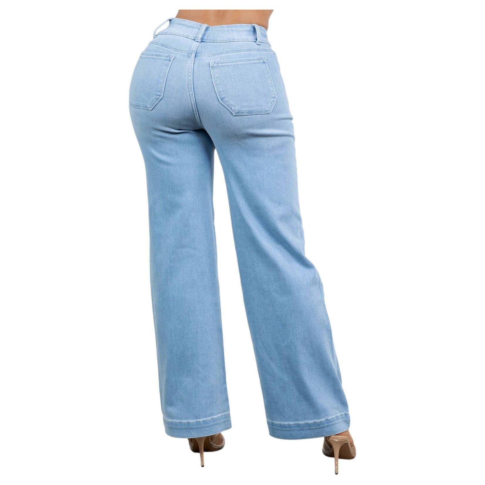 ENCORE JEANS ENCORE PLUS 2 BUTTON HIGH RISE WIDE LEG PATCH POCKET JEAN V2621L