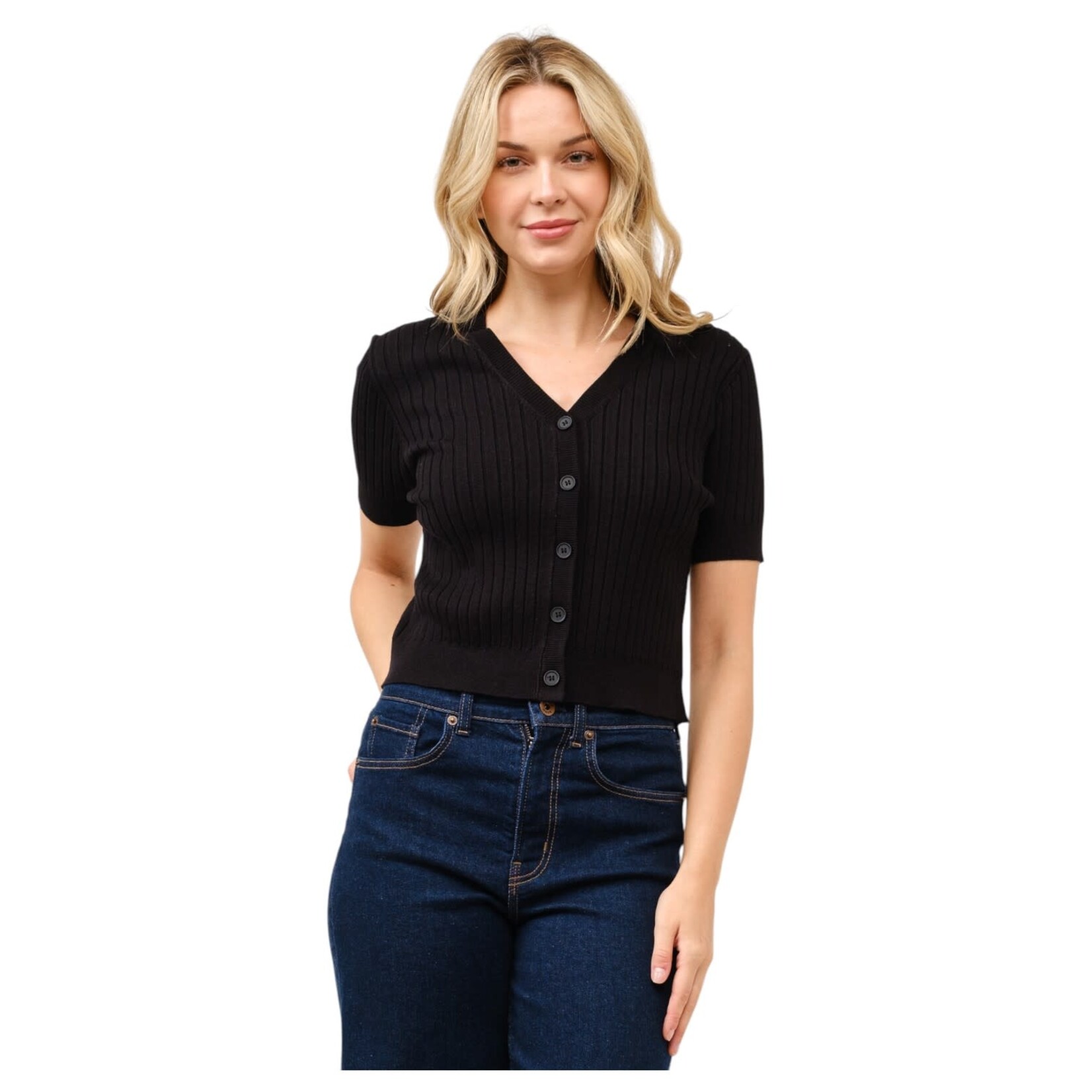 CIELO CIELO SHORT SLEEVE RIBBED CARDIGAN SW252