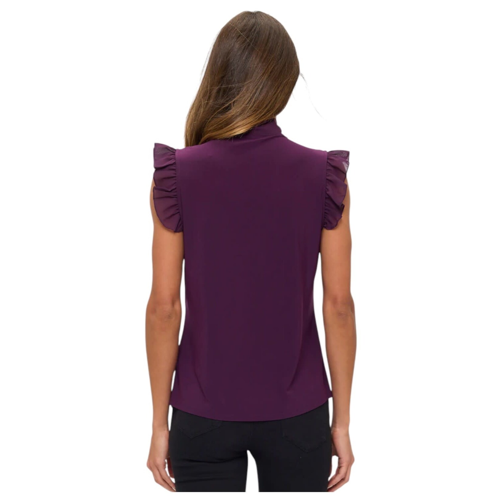 PERSEPTION PERSEPTION SLEEVELESS MIX MEDIA RUFFLE TIE NECK TOP TP-MS-1502