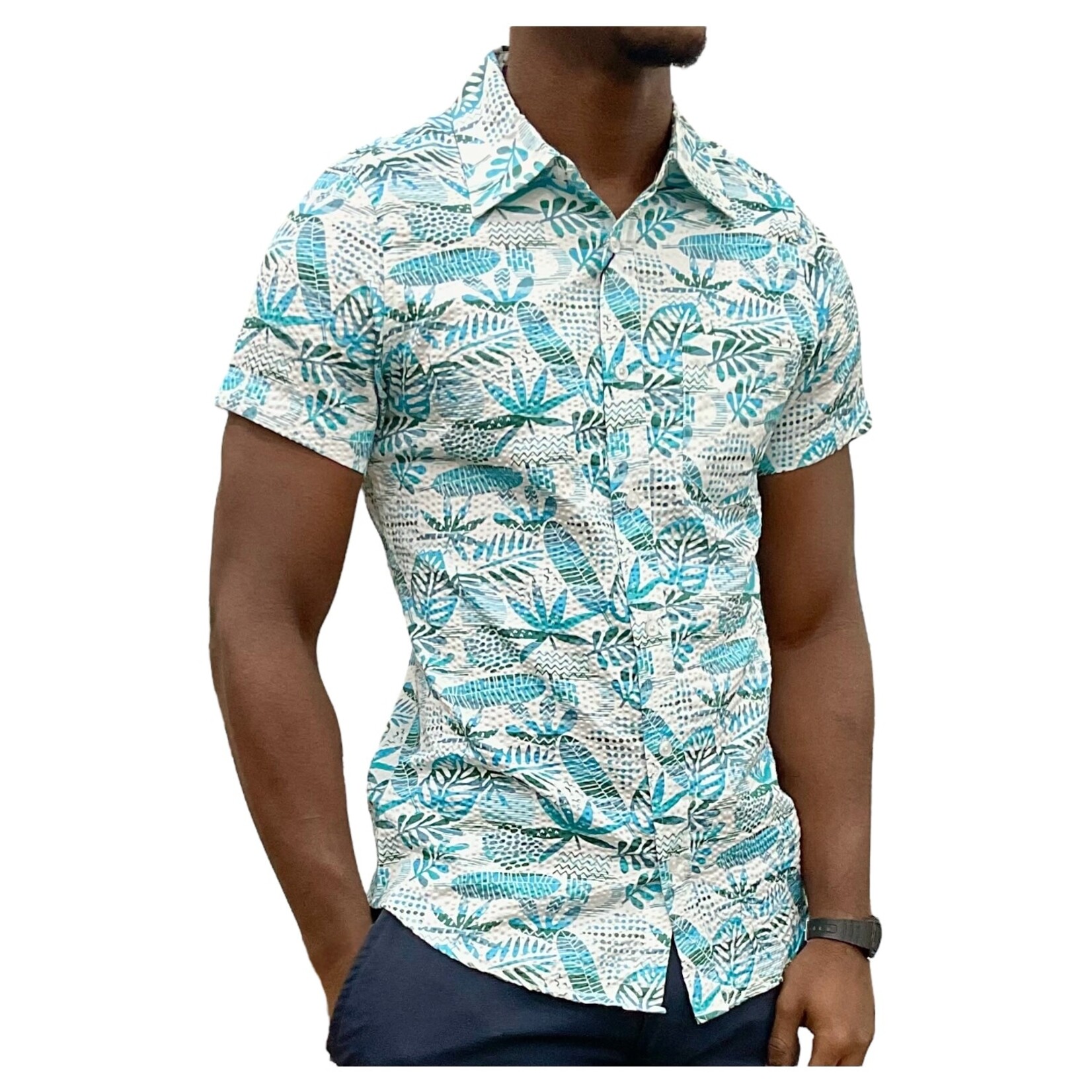 HYPER HYPER POPCORN TEXTURED PATTERNED SHORT SLEEVE SHIRT D7629