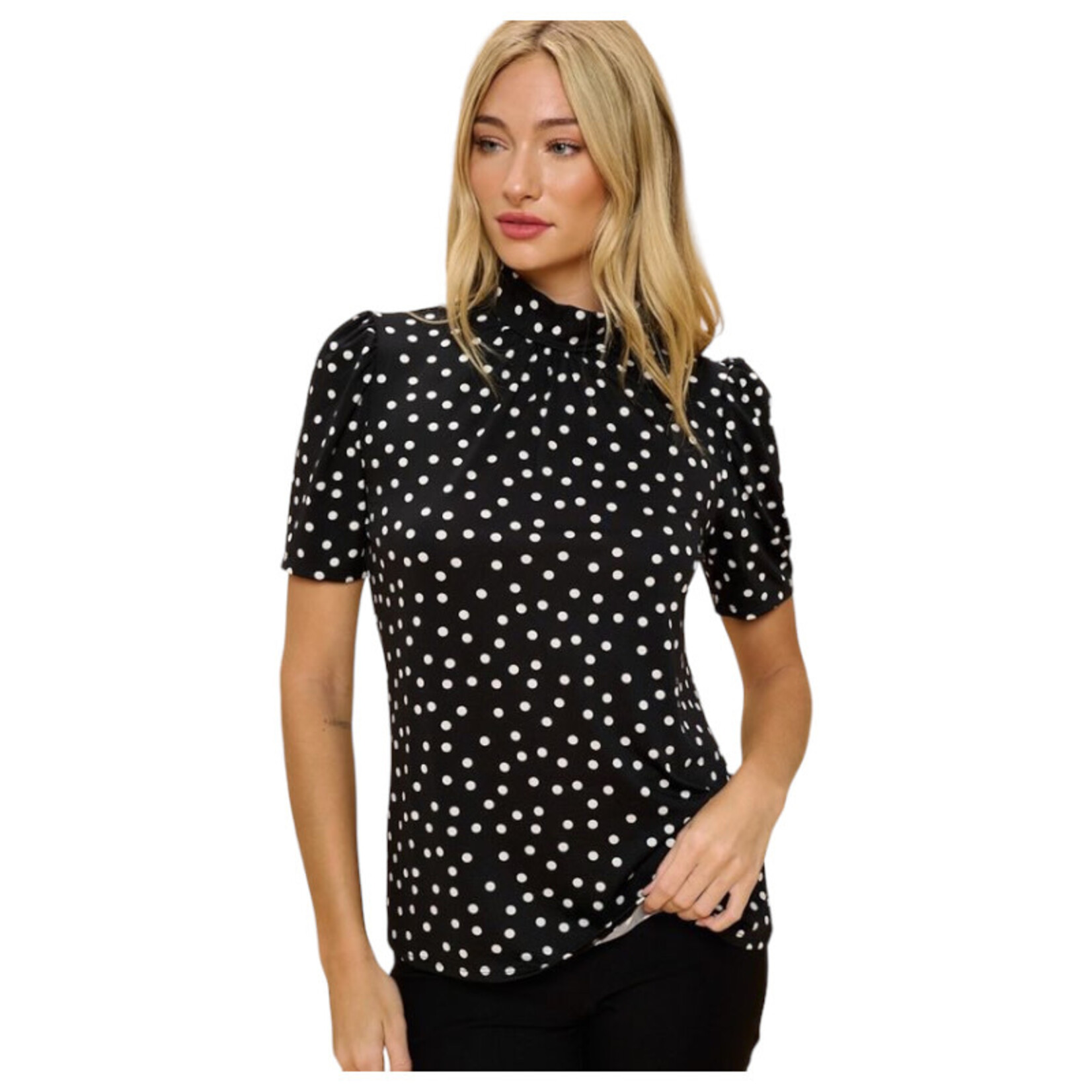 PERSEPTION PERSEPTION MOCKNECK POLKA DOT BLOUSE TP-MS-1569