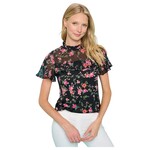 PERSEPTION PERSEPTION ILLUSION YOKE BABY RUFFLE DETAIL MOCKNECK FLORAL BLOUSE TP-MS-1568