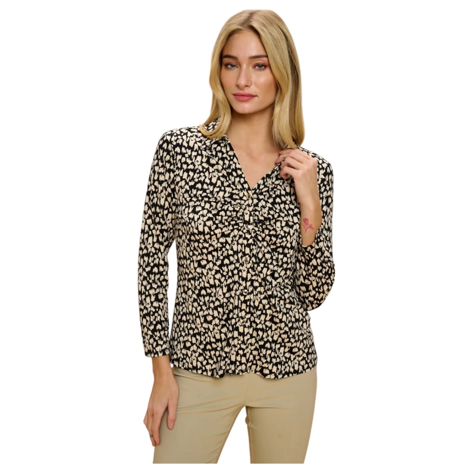 PERSEPTION PERSEPTION LONG SLEEVE RUCHING PLACKET COLLAR SHIRT TP-PT-1664