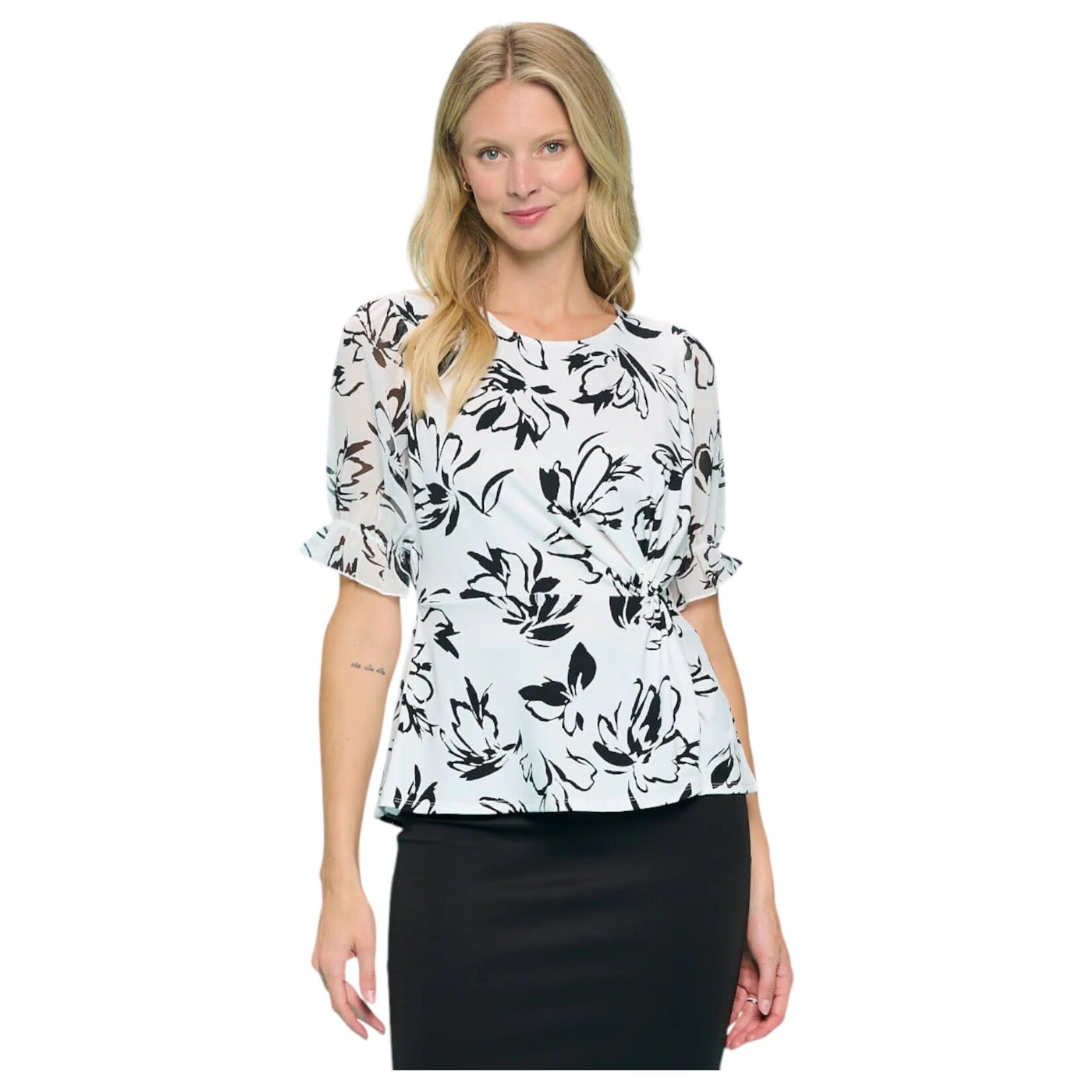 PERSEPTION PERSEPTION RUFFLE SHORT SLEEVE SIDE TWIST TOP TP-MS-1463