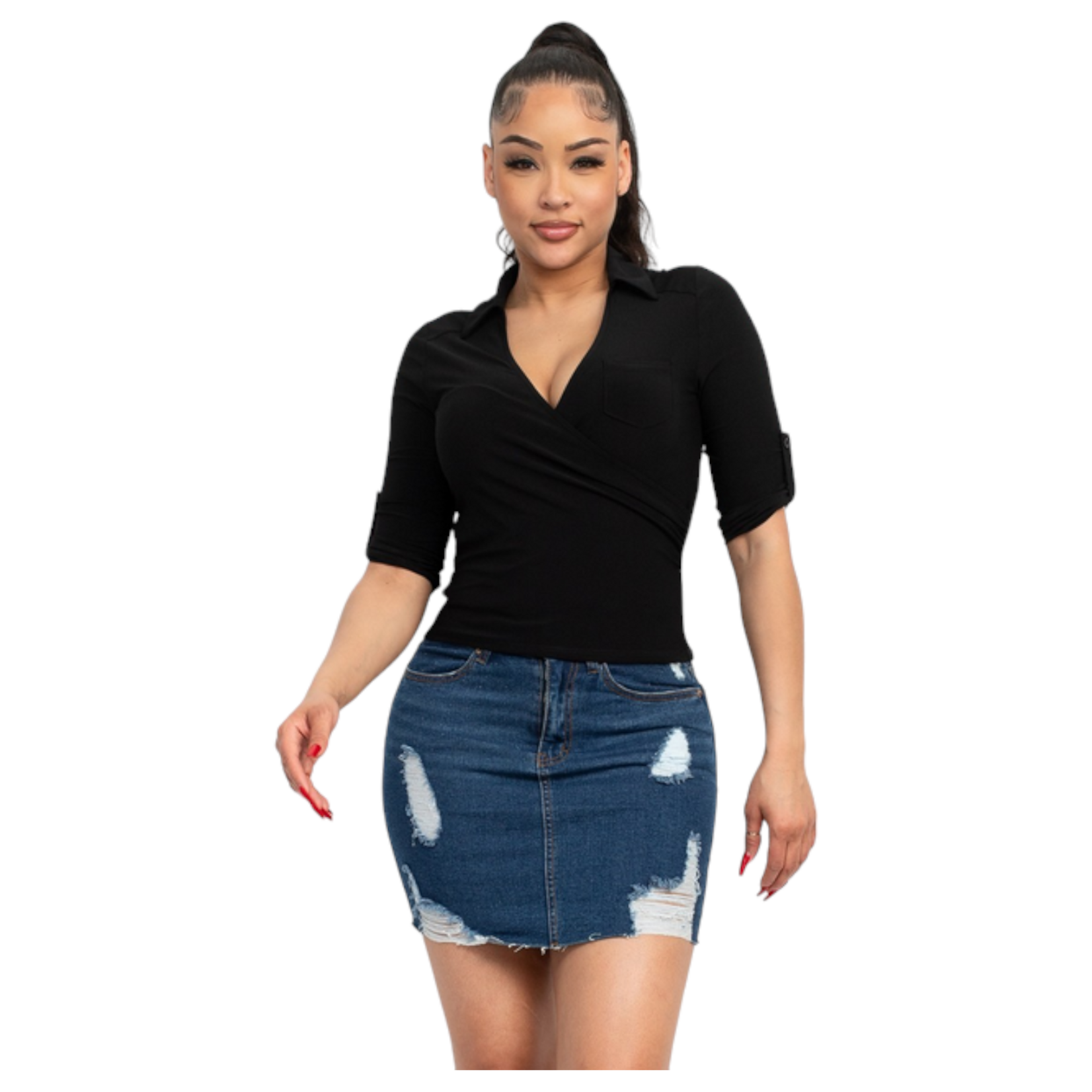 IRIS IRIS  SURPLICE SHORT SLEEVE TOP  IT92363