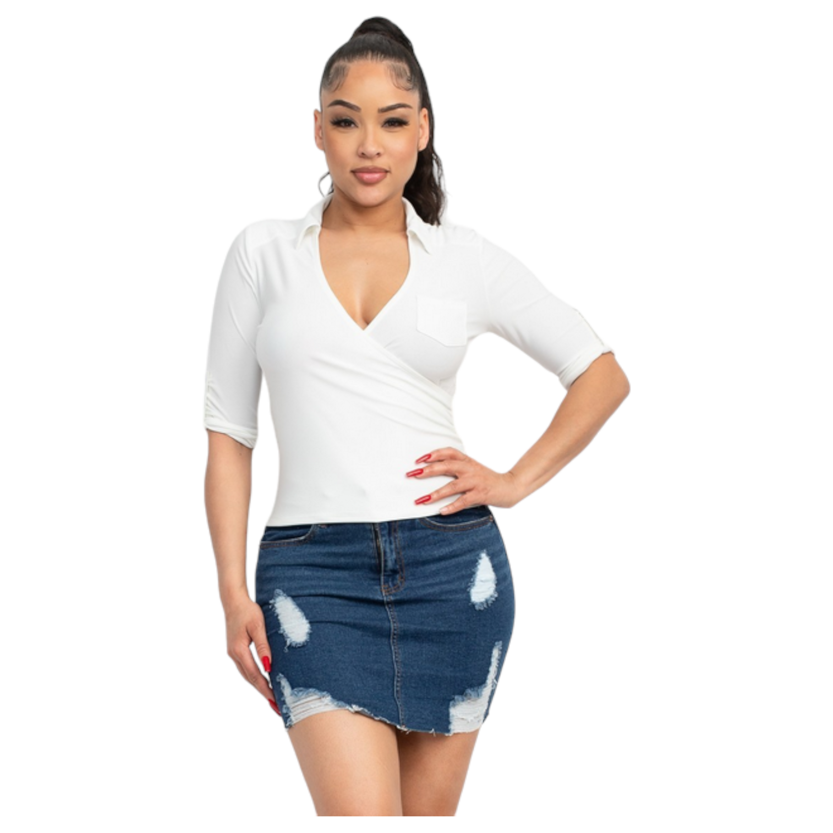 IRIS IRIS  SURPLICE SHORT SLEEVE TOP  IT92363