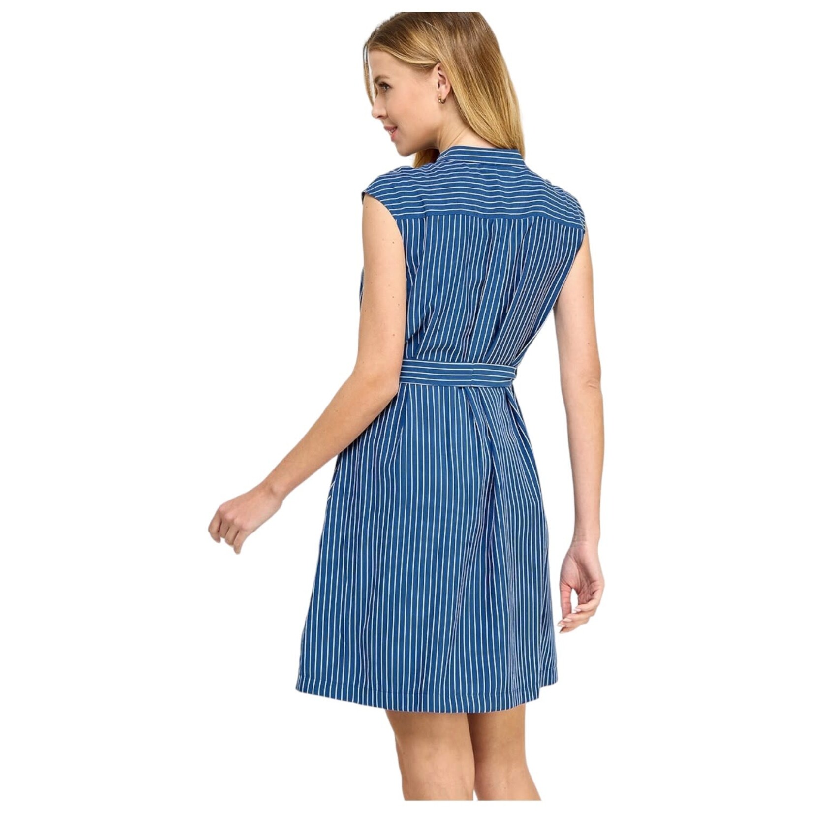 SOLUTION SOLUTION MANDARIN COLLAR SLEEVELESS STRIPE SHORT DRESS S-25324