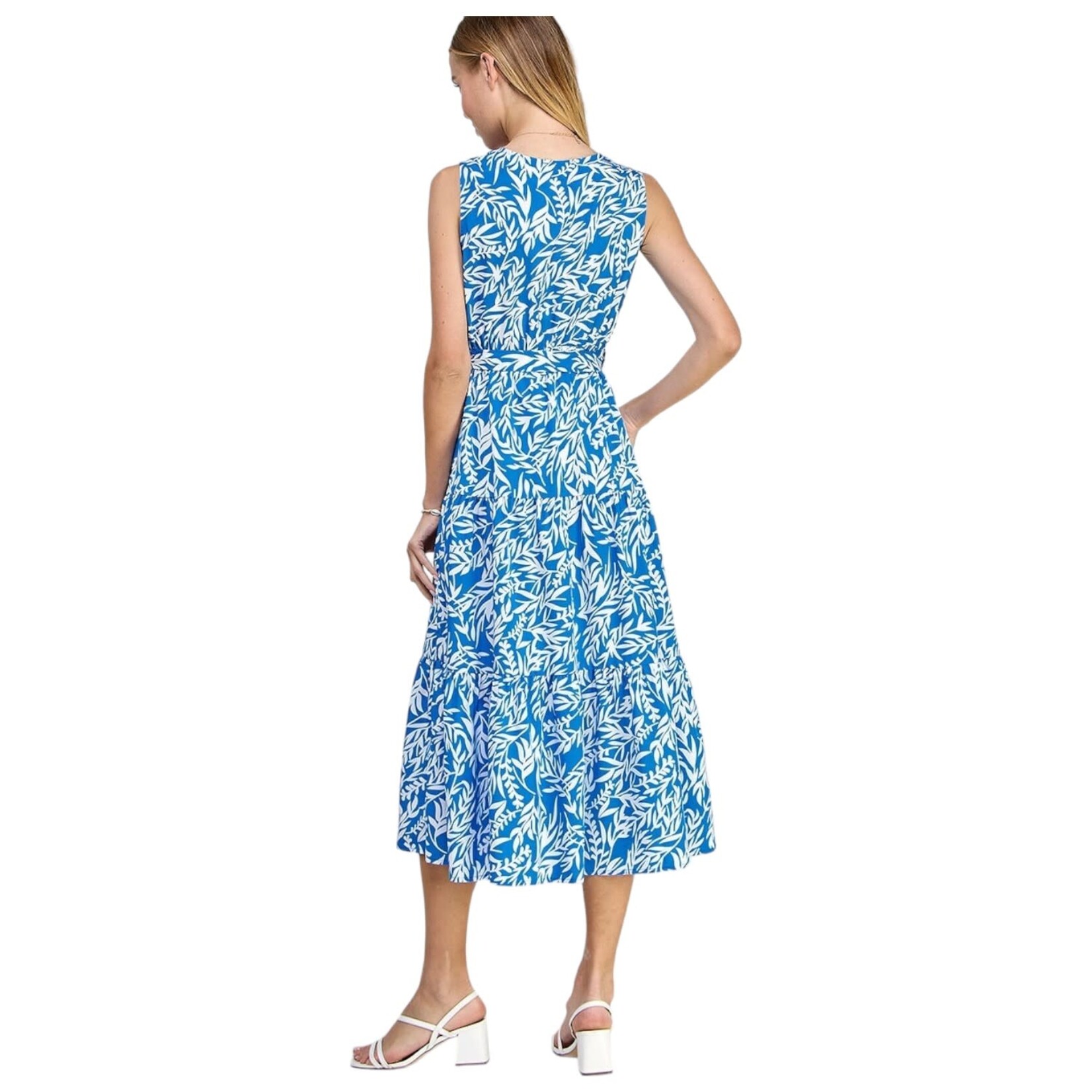 SOLUTION SOLUTION V-NECK SLEEVELESS FLORAL MIDI DRESS S-25591