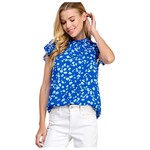 SOLUTION SOLUTION MOCK NECK RUFFLED TRIM CASUAL TOP S-25697