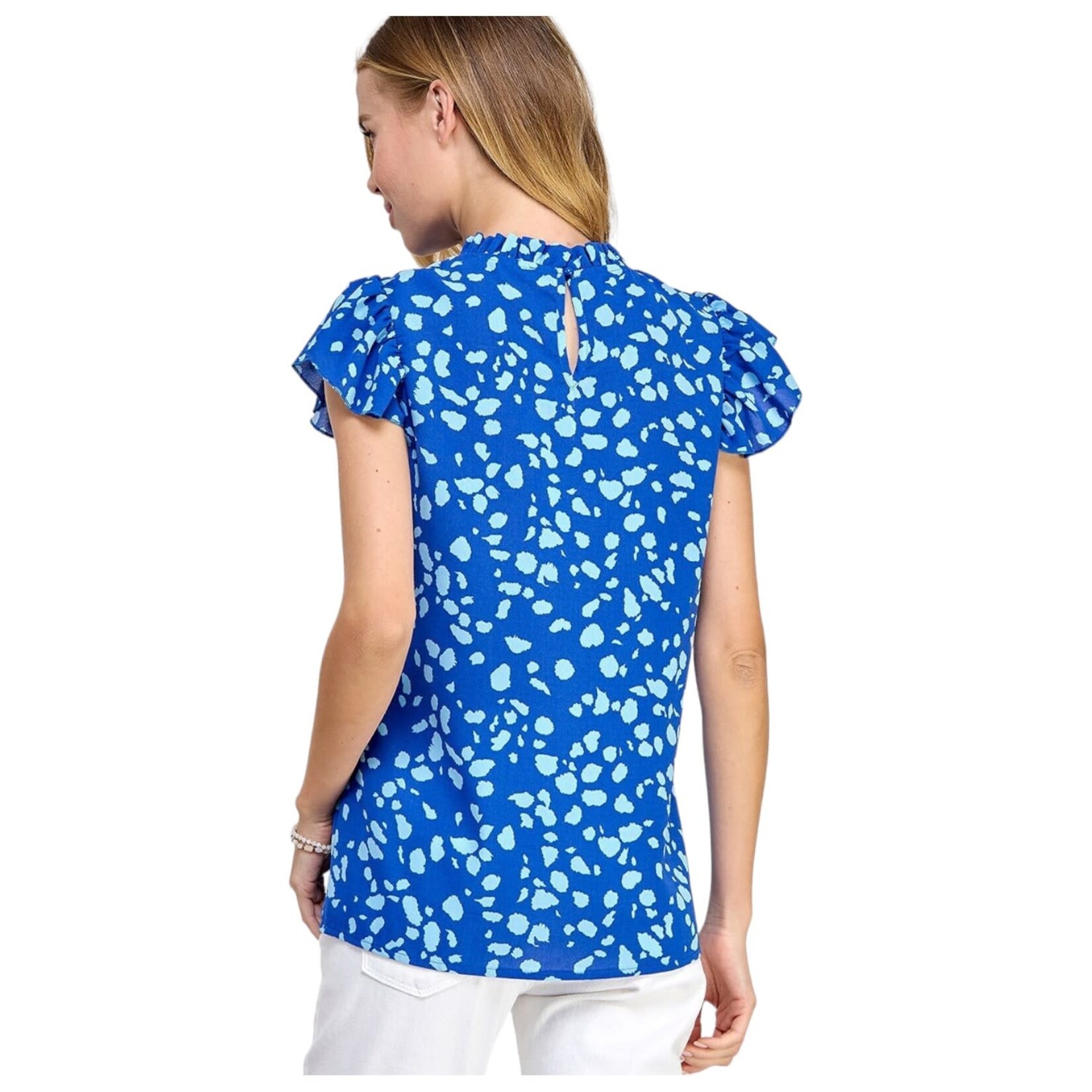 SOLUTION SOLUTION MOCK NECK RUFFLED TRIM CASUAL TOP S-25697