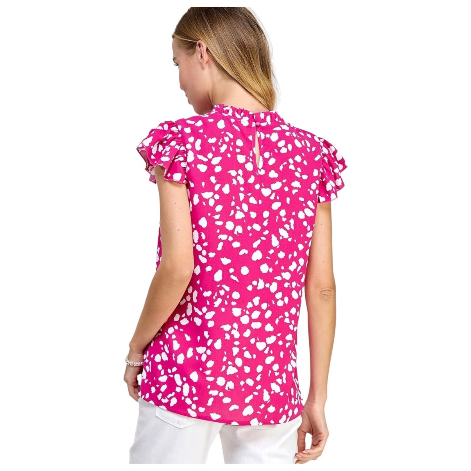 SOLUTION SOLUTION MOCK NECK RUFFLED TRIM CASUAL TOP S-25697