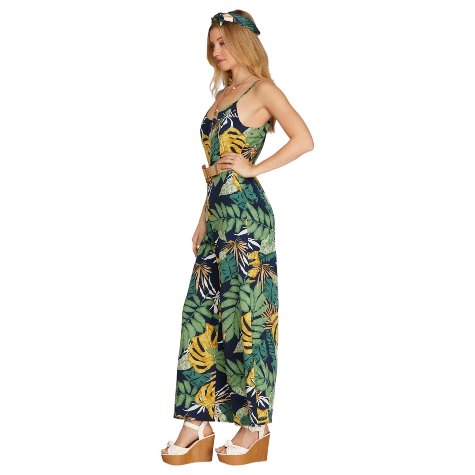 SHE & SKY SHE & SKY CAMI TROPICAL PRINT BELTED JUMPSUIT SY6555