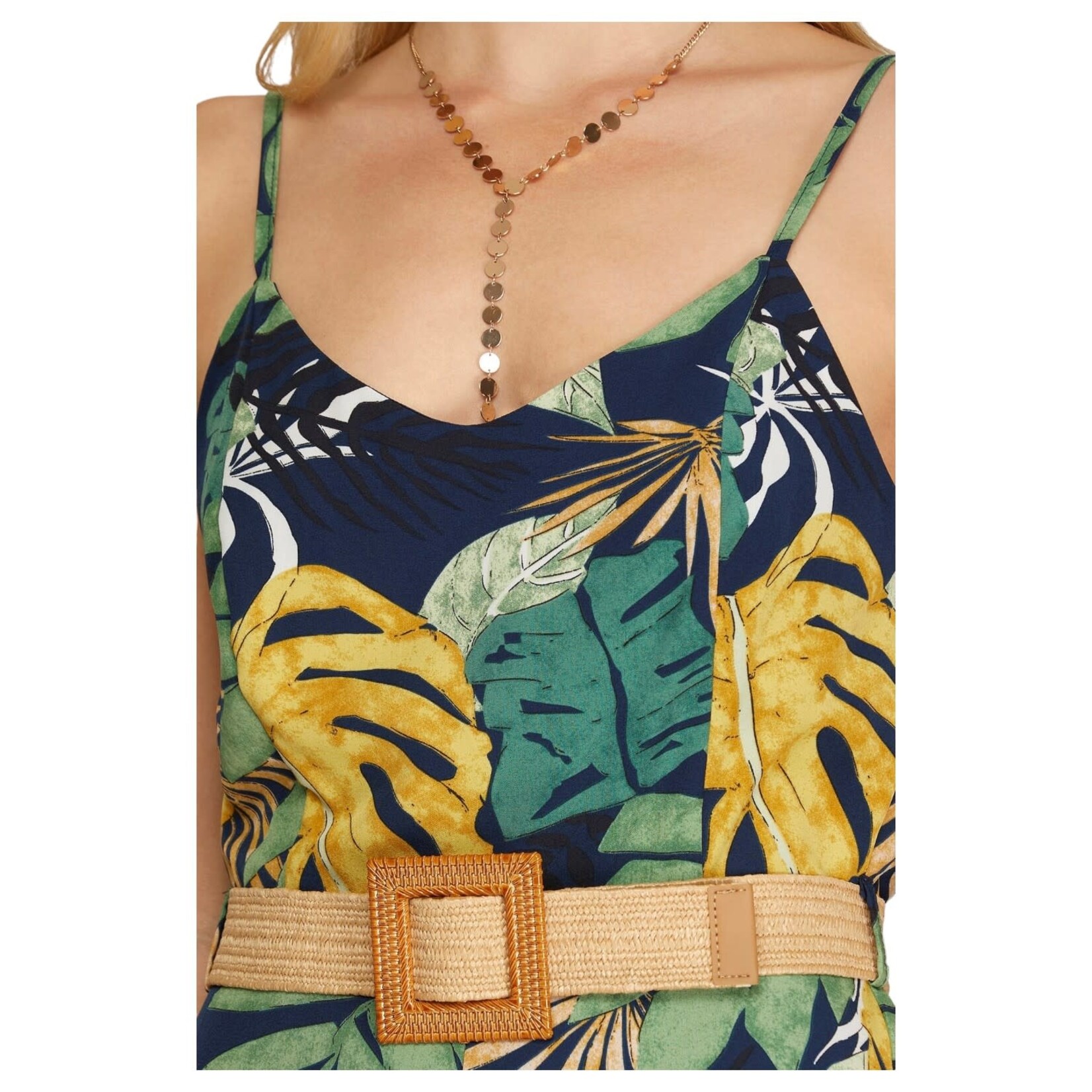 SHE & SKY SHE & SKY CAMI TROPICAL PRINT BELTED JUMPSUIT SY6555