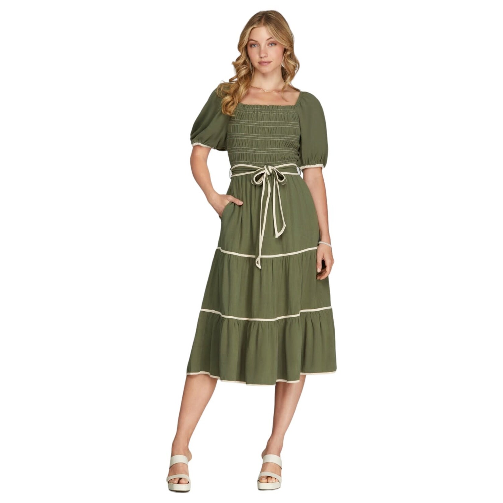 SHE & SKY SHE & SKY BELL SLEEVE  MIDI DRESS SY7203