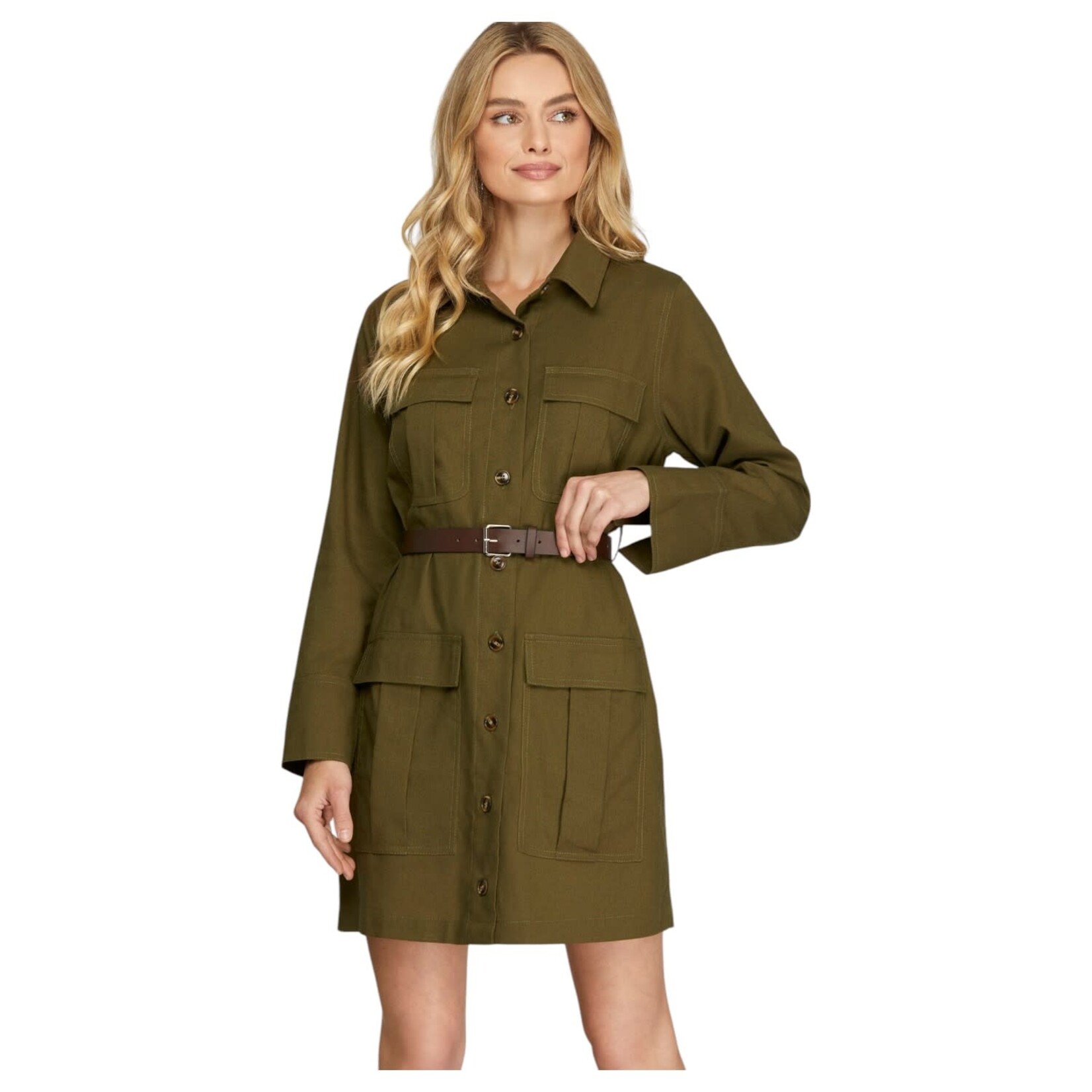 SHE & SKY SHE & SKY LONG SLEEVE DRESS WITH BELT SY7381