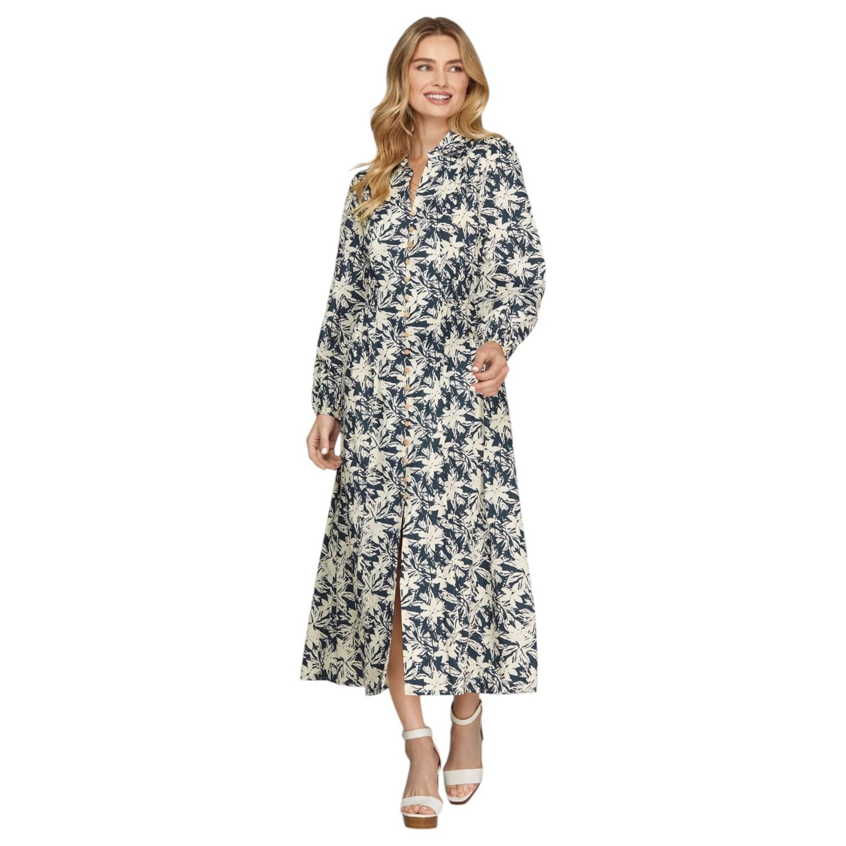 SHE & SKY SHE &  SKY LONG SLEEVE BUTTON DOWN DRESS SY7847