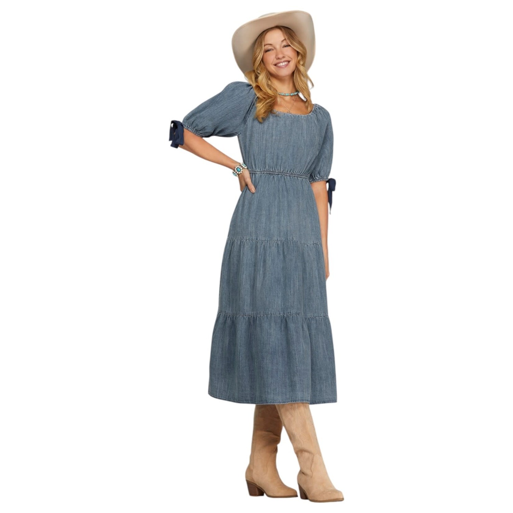 SHE & SKY SHE & SKY BOW DETAIL TIERED MAXI DRESS SY8105