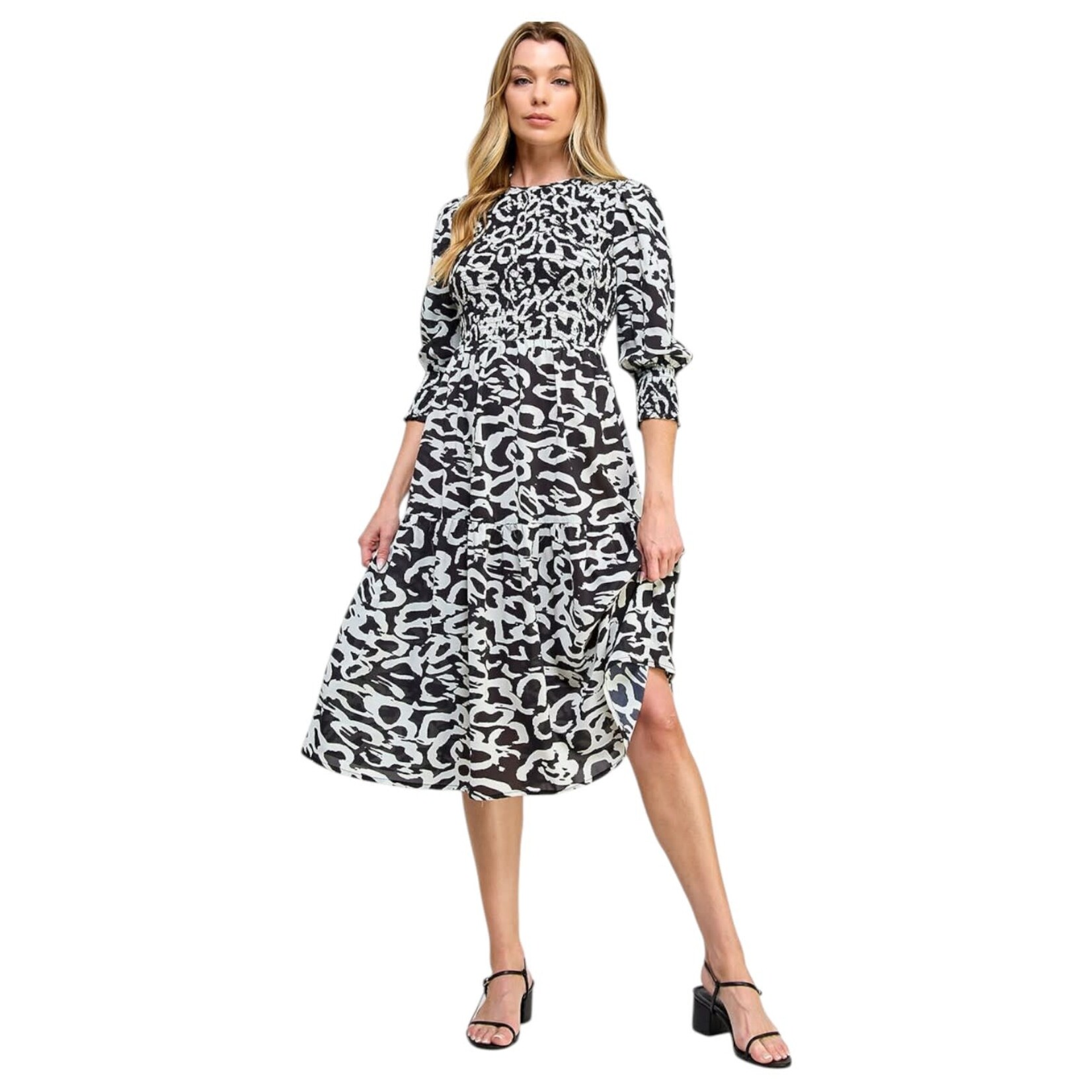 SOLUTION SOLUTION SHIRRED MIDI DRESS S-26542