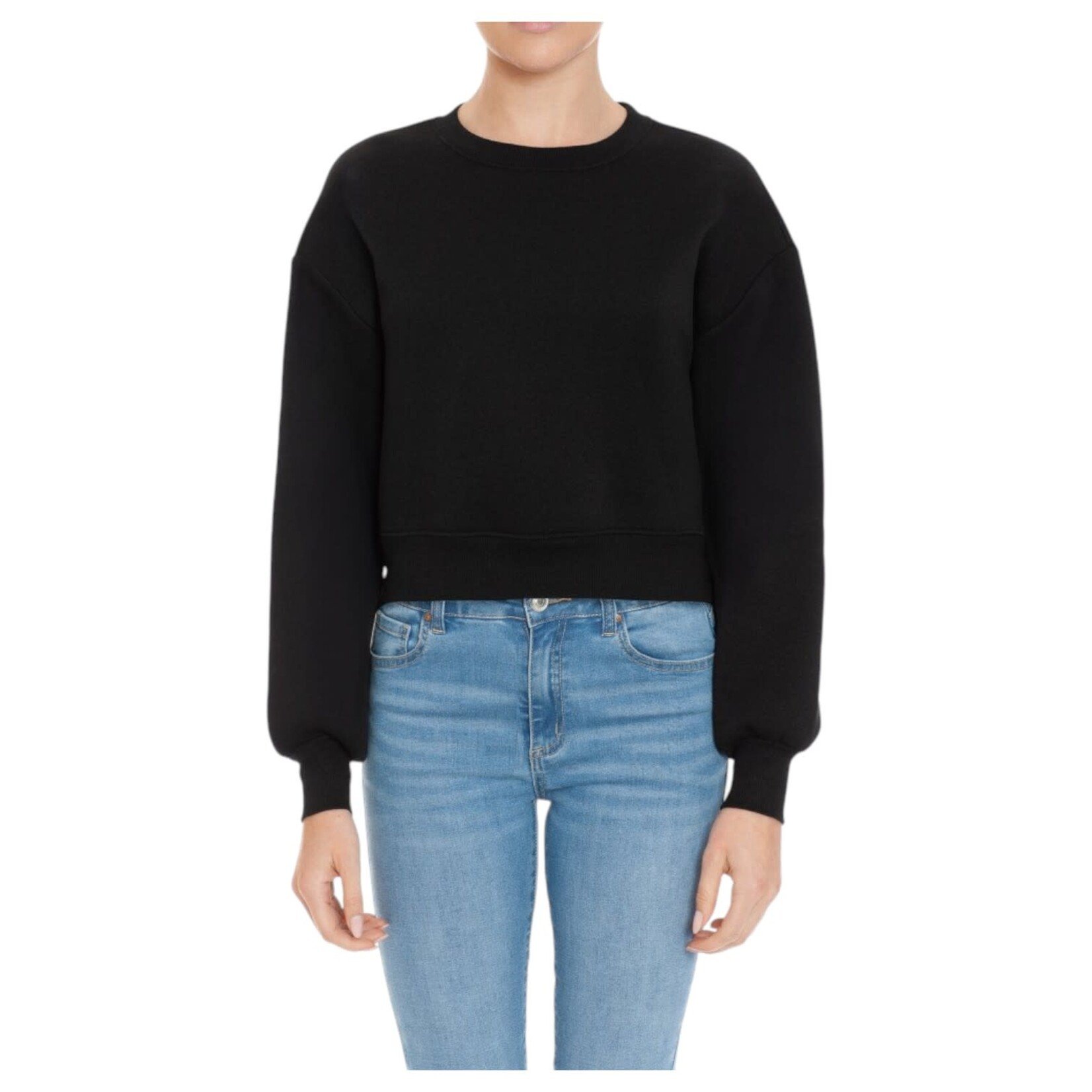 AMBIANCE APPAREL AMBIANCE FLEECE ROUND NECK PULLOVER CROPPED SWEATER 75480