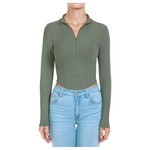 AMBIANCE APPAREL AMBIANCE BRUSHED RIB MOCK NECK HALF ZIP UP LONG SLEEVE CROPPED TOP 75534