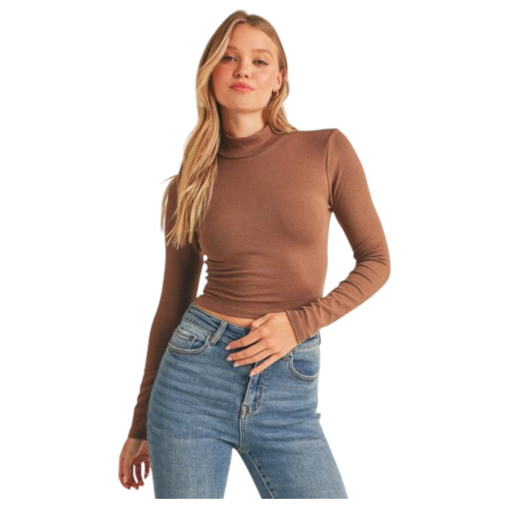 AMBIANCE APPAREL AMBIANCE BRUSHED MOCK NECK LONG SLEEVE CROP TOP 74683