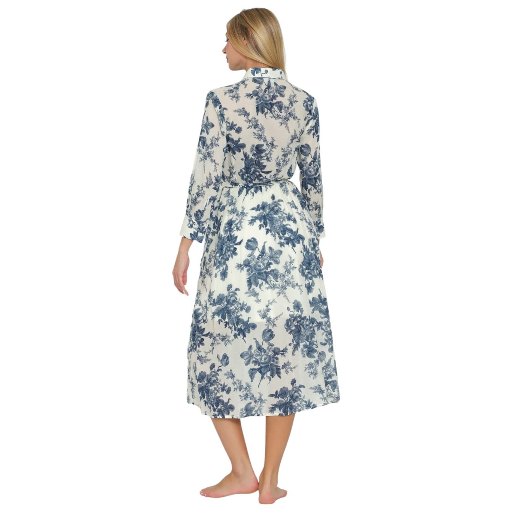 AAKAA AAKAA LONG SLEEVE BELTED BUTTON DOWN MIDI DRESS DA30149D