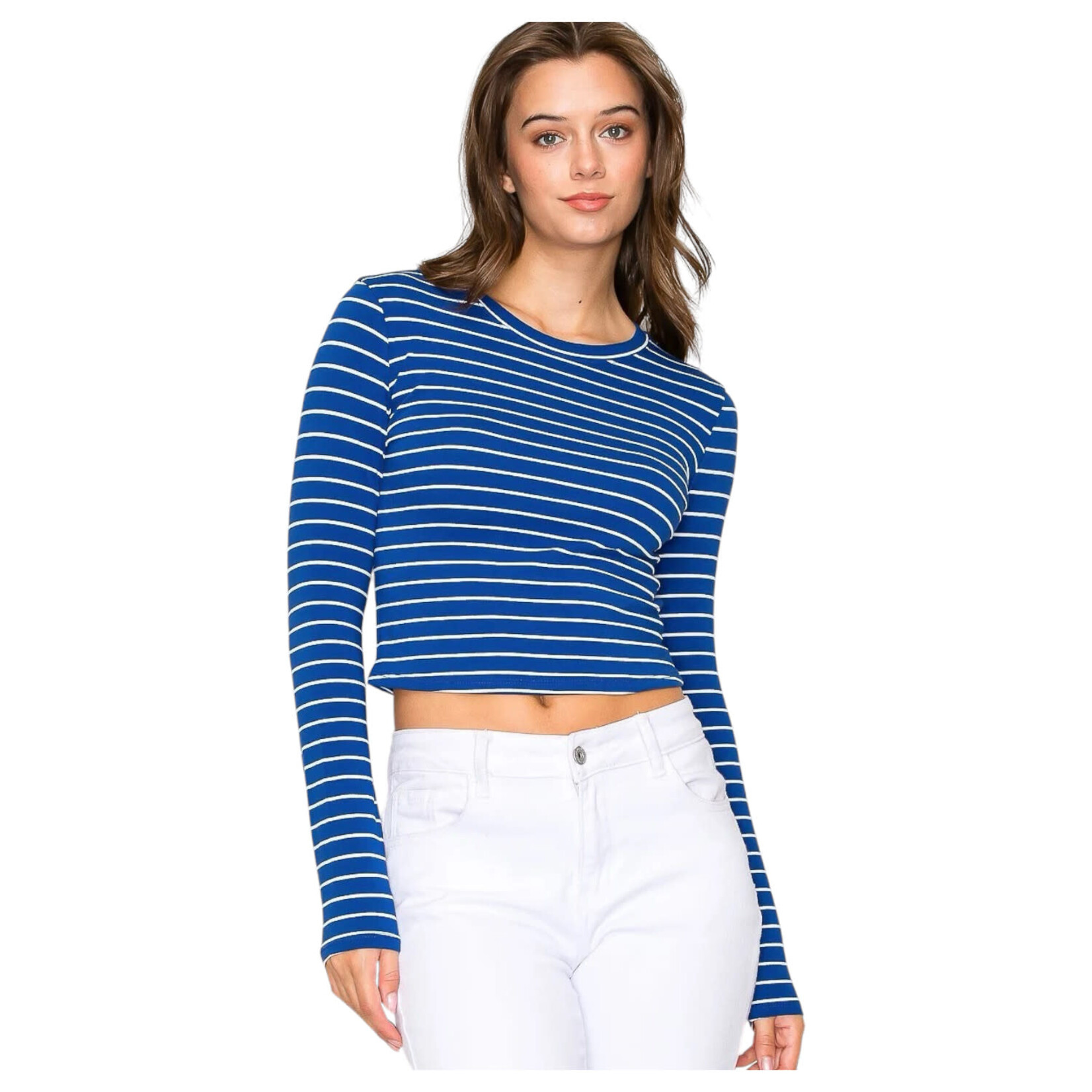 POPULAR 21 POPULAR 21 CREW NECK STRIPED LONG SLEEVE CASUAL KNIT TOP TZ9349