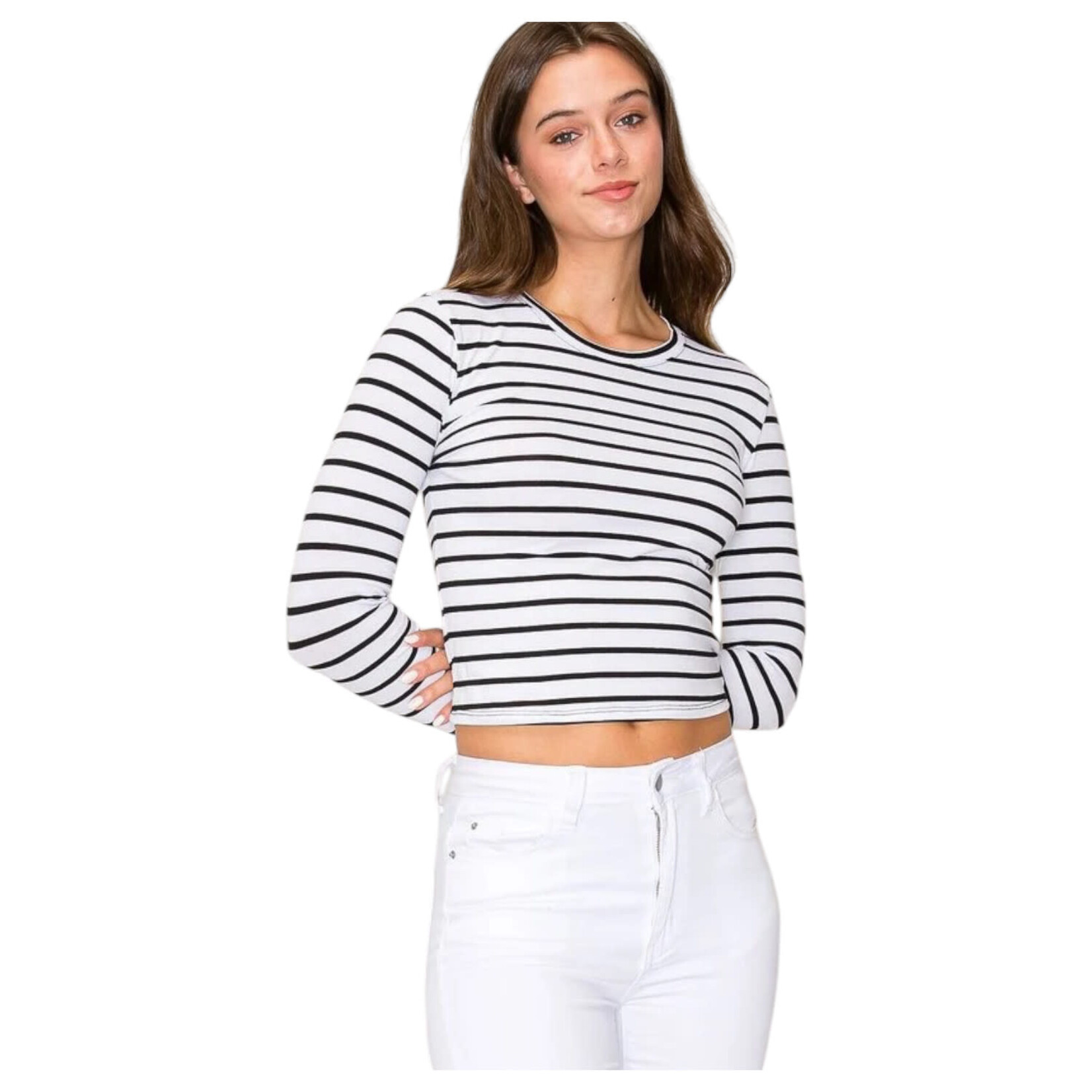 POPULAR 21 POPULAR 21 CREW NECK STRIPED LONG SLEEVE CASUAL KNIT TOP TZ9349