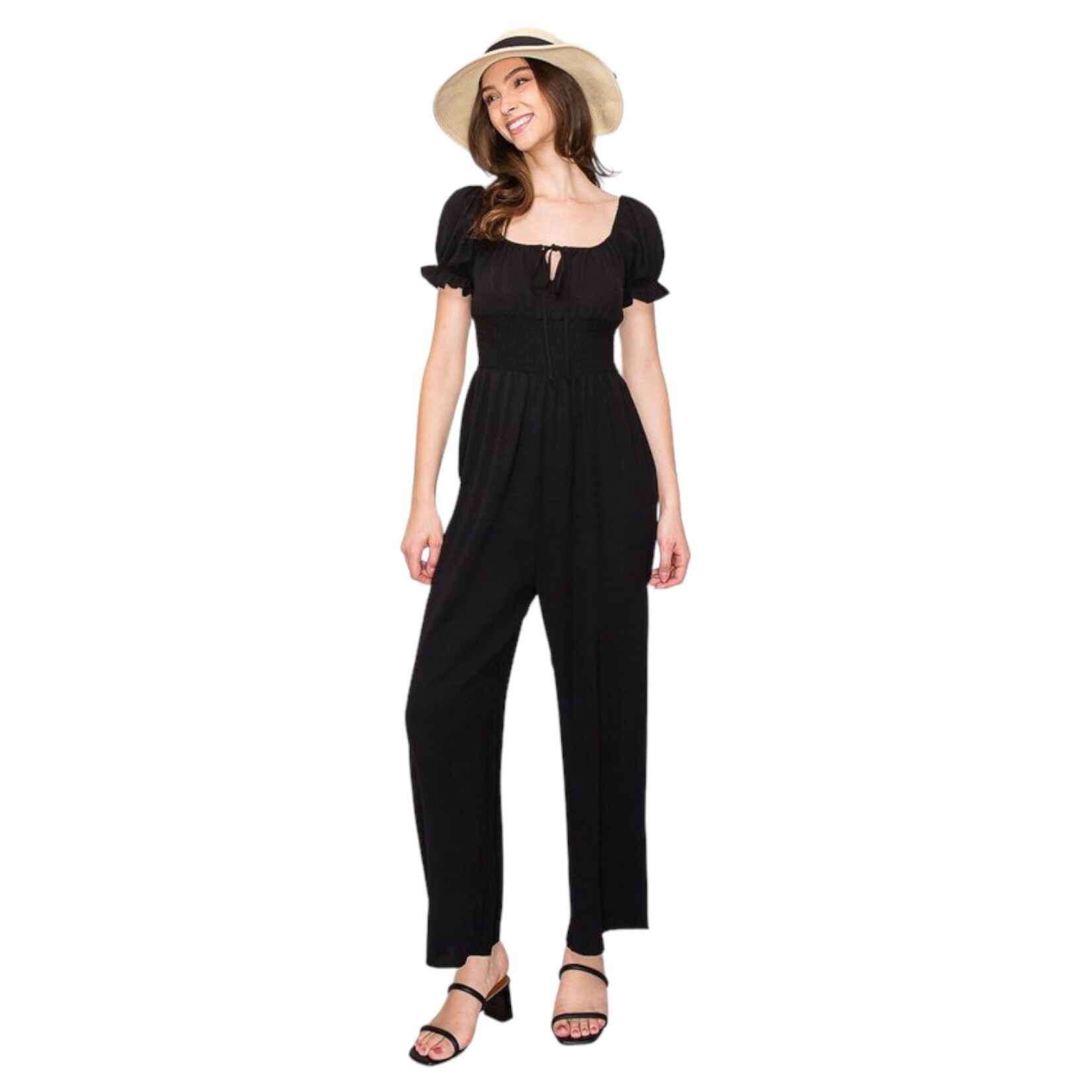 POPULAR 21 POPULAR 21 CAP SLEEVE SMOCKED WAIST JUMPSUIT RZ4602