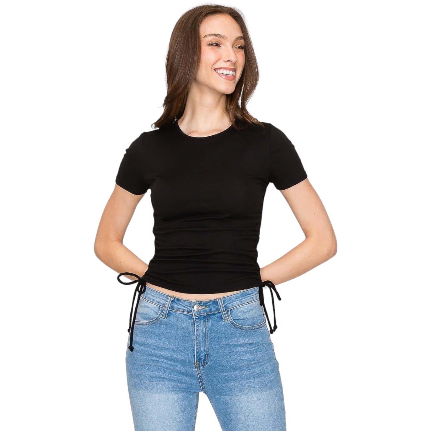 POPULAR 21 POPULAR 21 SIDE RUCHING TIE SHORT SLEEVE TOP TY9994