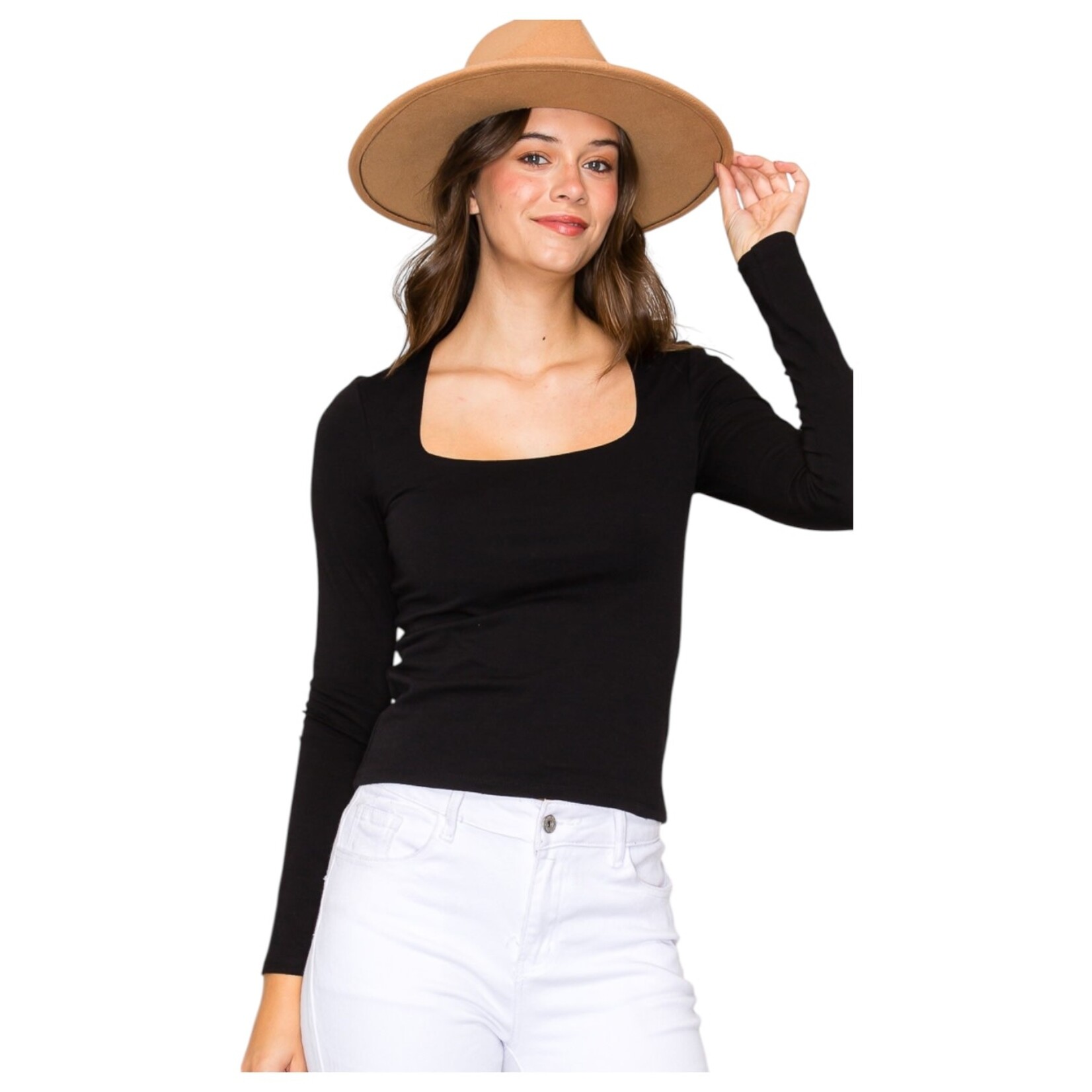 POPULAR 21 POPULAR 21 DOUBLE LAYER SQUARE NECK LONG SLEEVE TOP TZ9406