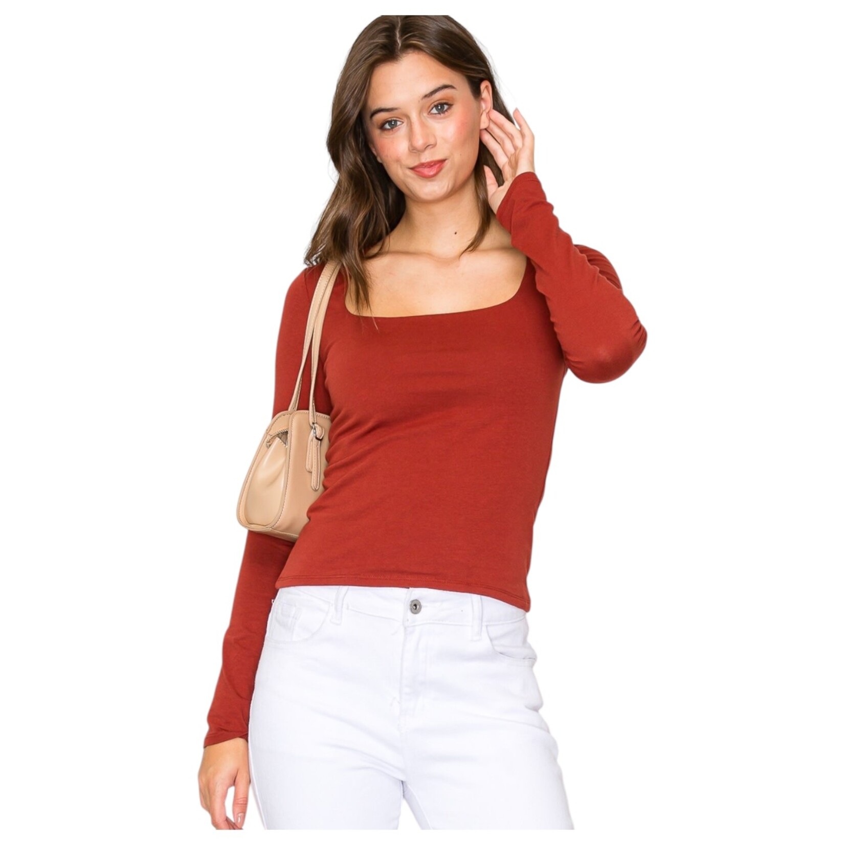 POPULAR 21 POPULAR 21 DOUBLE LAYER SQUARE NECK LONG SLEEVE TOP TZ9406