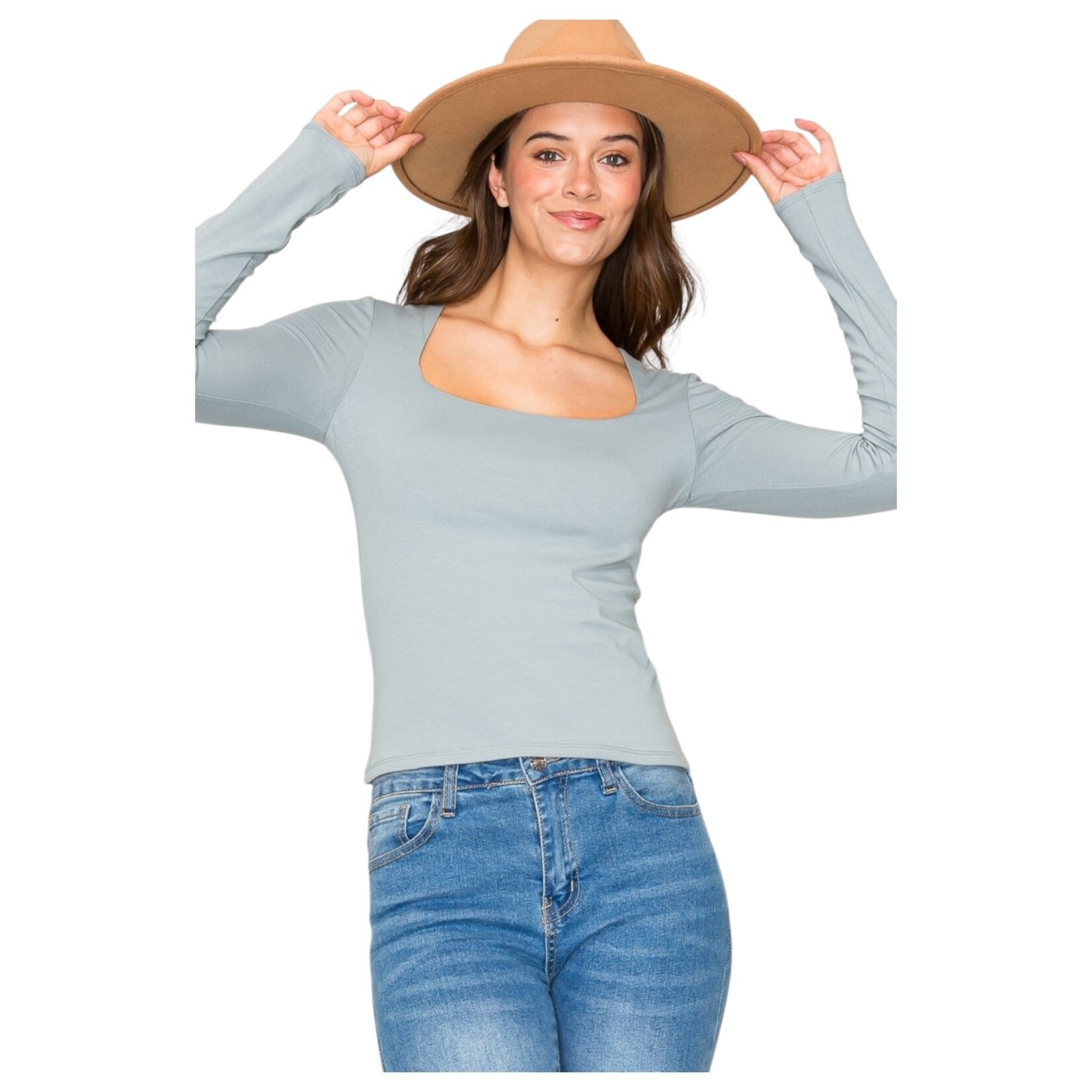 POPULAR 21 POPULAR 21 DOUBLE LAYER SQUARE NECK LONG SLEEVE TOP TZ9406