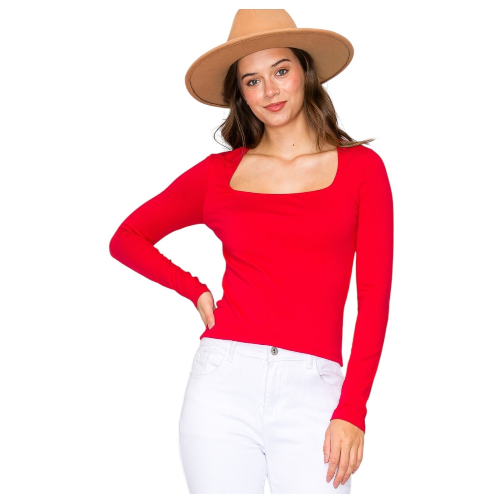 POPULAR 21 POPULAR 21 DOUBLE LAYER SQUARE NECK LONG SLEEVE TOP TZ9406