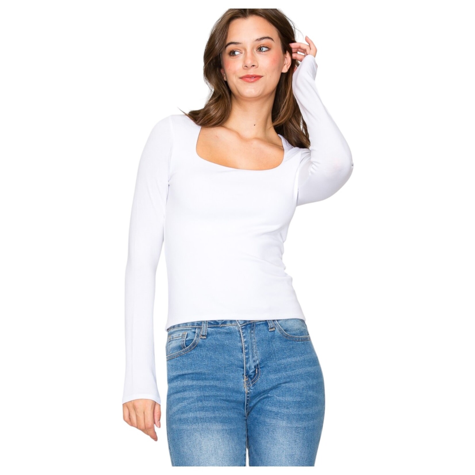 POPULAR 21 POPULAR 21 DOUBLE LAYER SQUARE NECK LONG SLEEVE TOP TZ9406